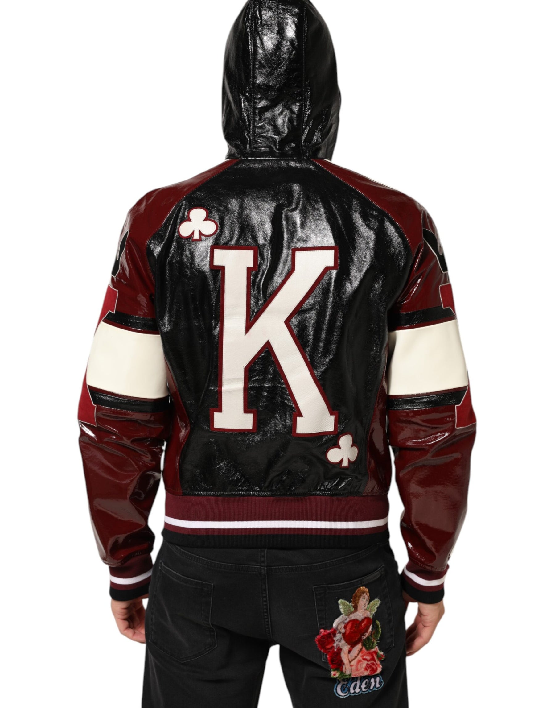 Dolce & Gabbana Multicolor Hooded Leather DG King Men Biker Jacket | Regal Royce