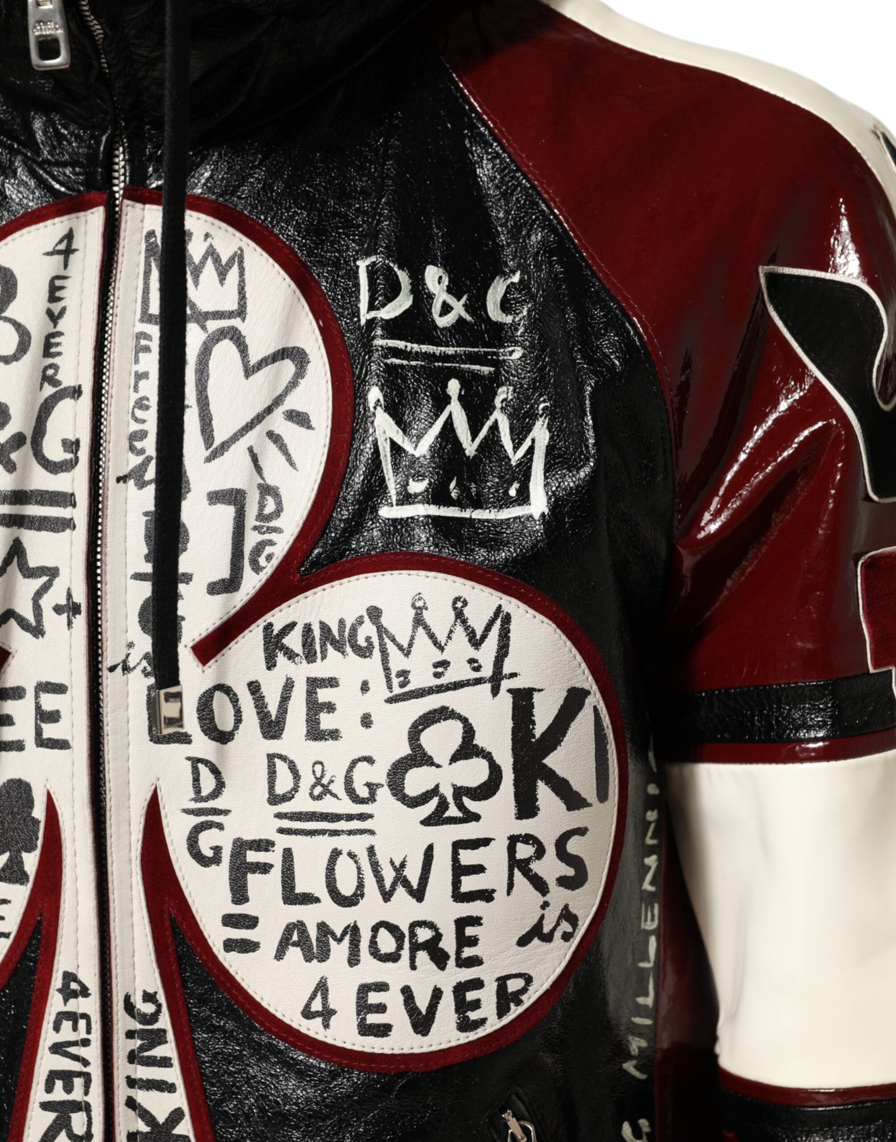 Dolce & Gabbana Multicolor Hooded Leather DG King Men Biker Jacket | Regal Royce