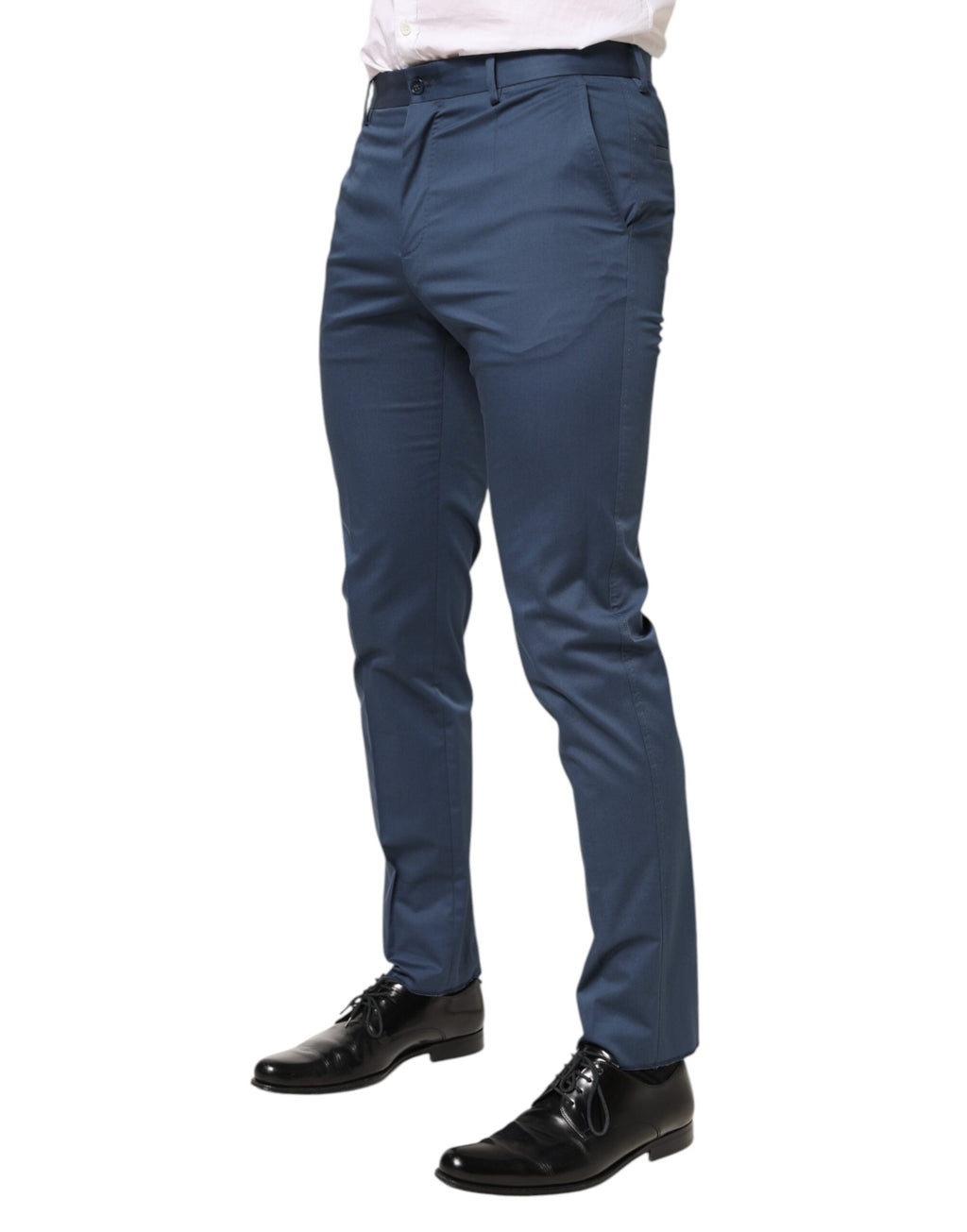 Dolce & Gabbana Blue Cotton Mid Waist Dress Men Trouser Pants