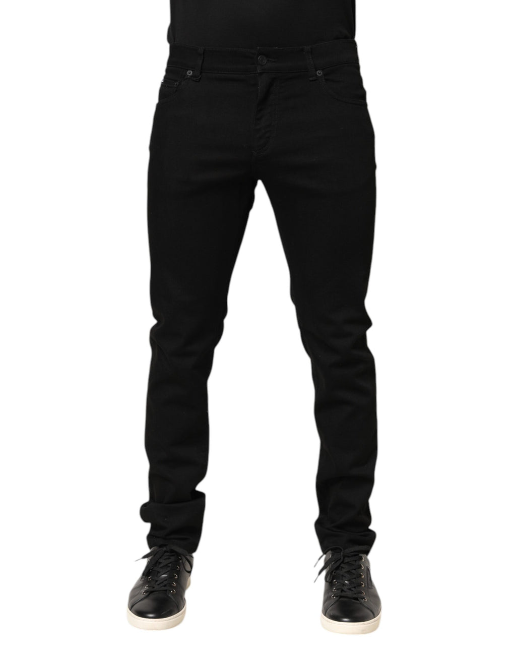Dolce & Gabbana Black Cotton Mid Waist Skinny Men Denim Jeans