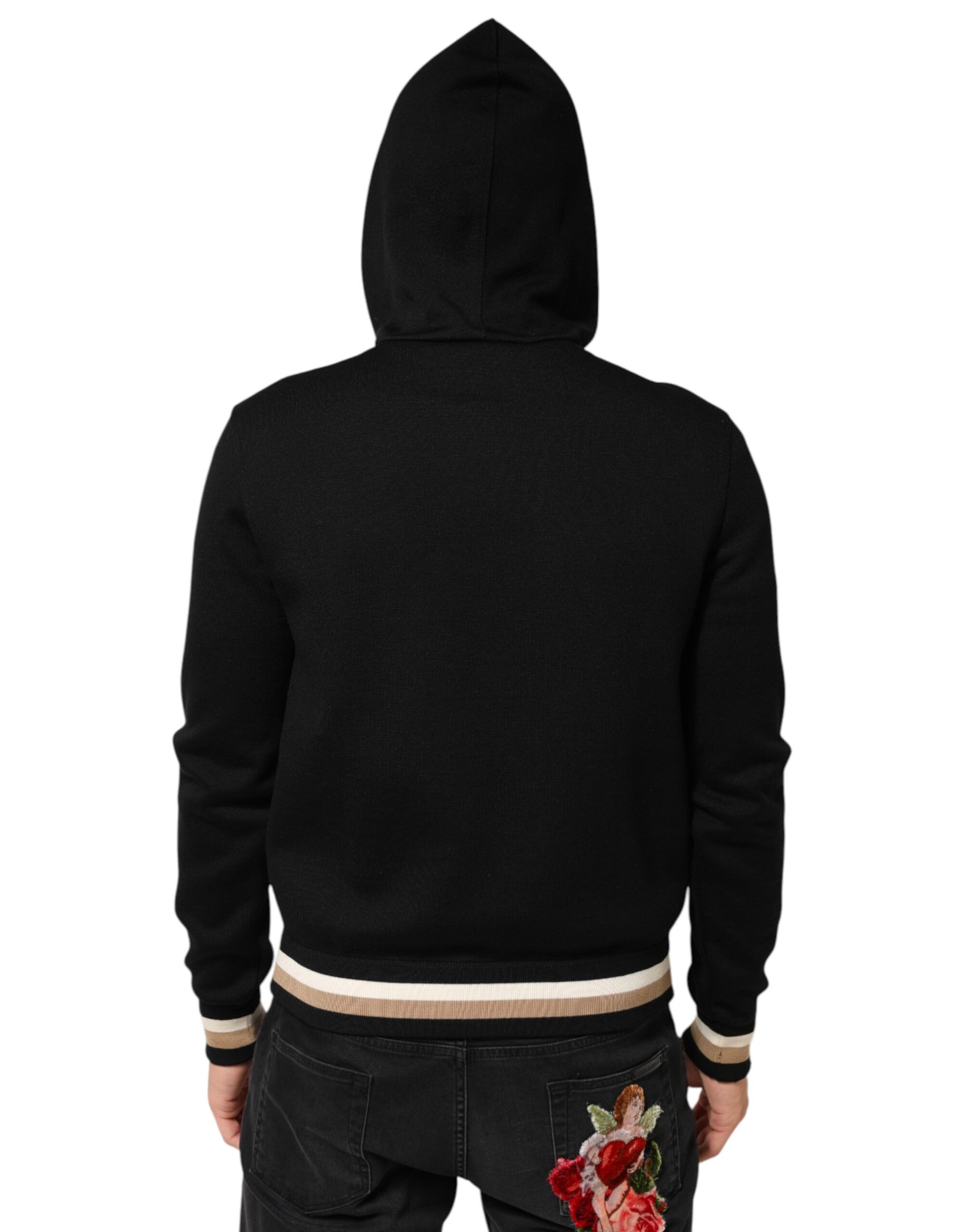 Dolce & Gabbana Black Leopard Logo Hooded Sweatshirt Sweater | Regal Royce