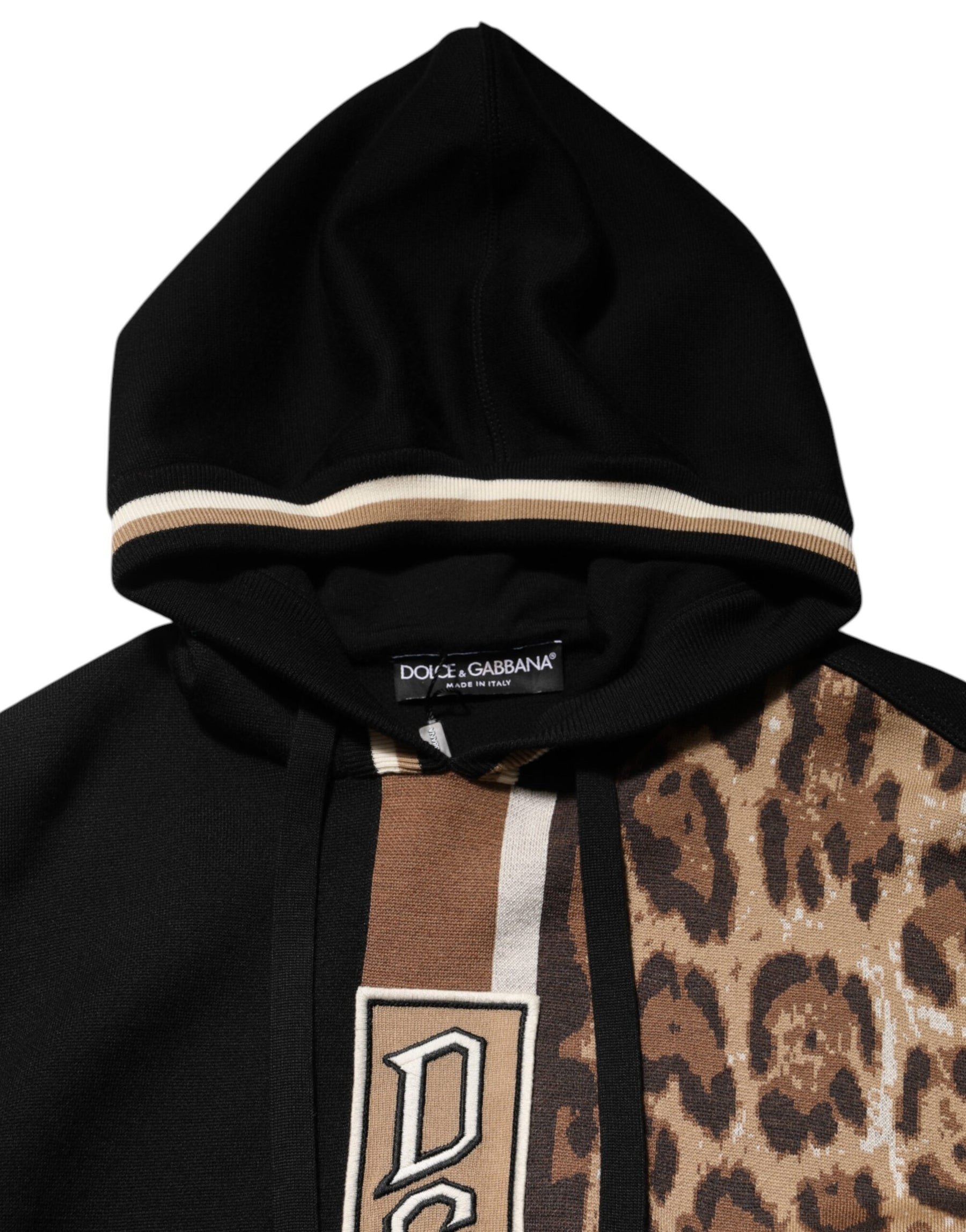 Dolce & Gabbana Black Leopard Logo Hooded Sweatshirt Sweater | Regal Royce
