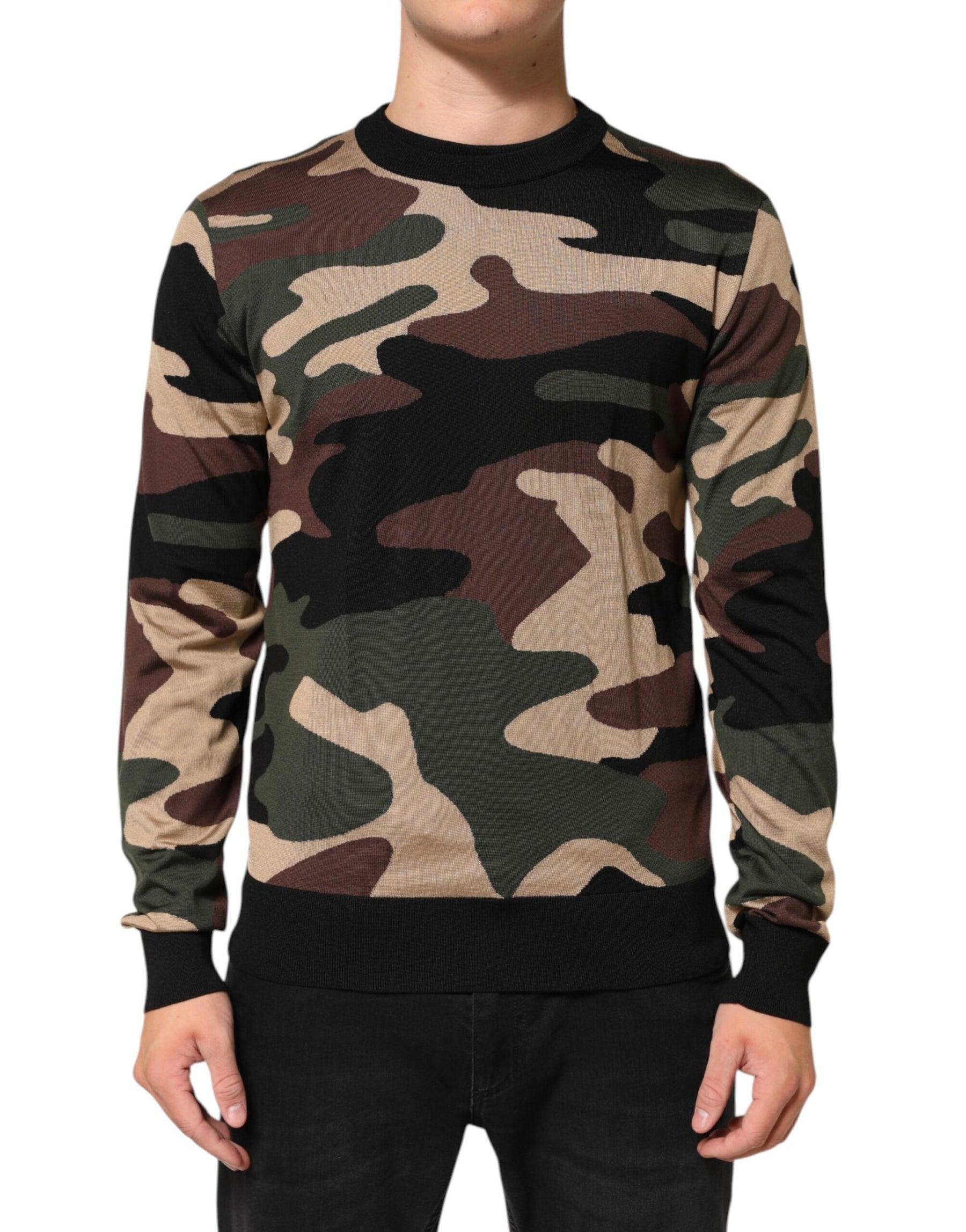 Dolce & Gabbana Multicolor Camouflage Crew Neck Men Pullover Sweater | Regal Royce