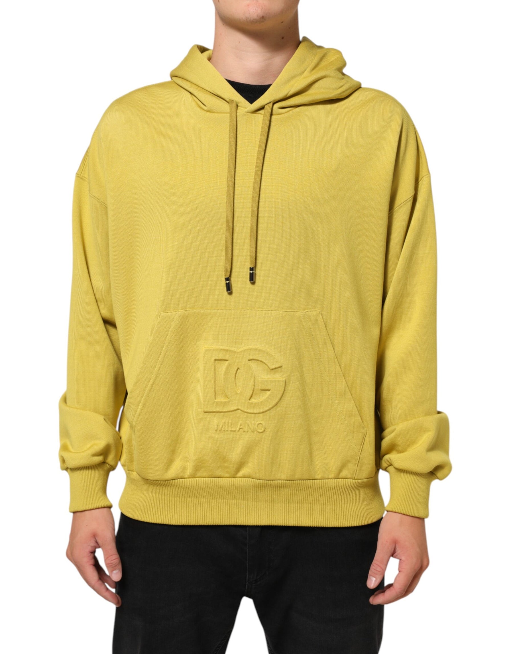 Dolce & Gabbana Yellow Logo Cotton Hooded Sweatshirt Sweater | Regal Royce