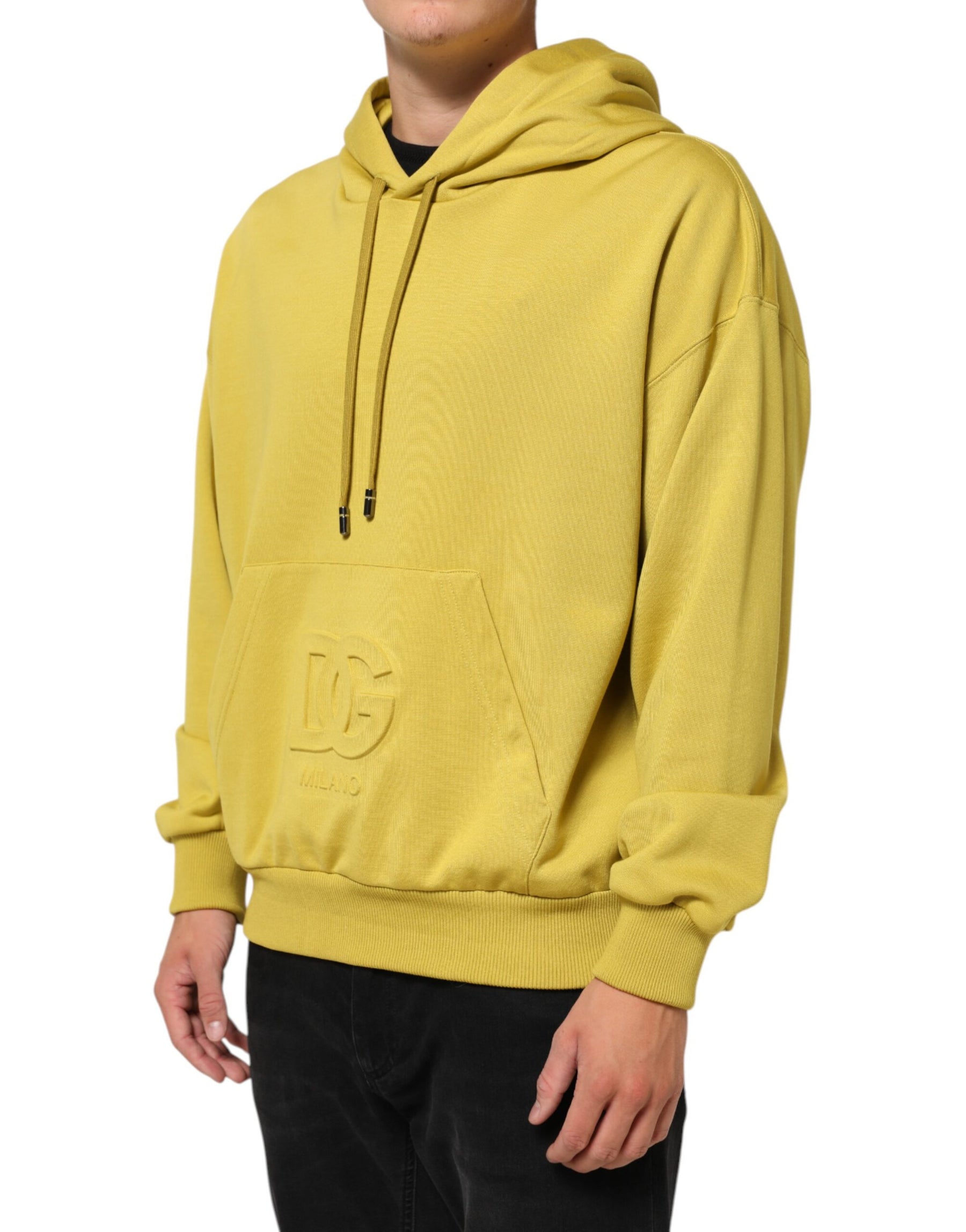 Dolce & Gabbana Yellow Logo Cotton Hooded Sweatshirt Sweater | Regal Royce