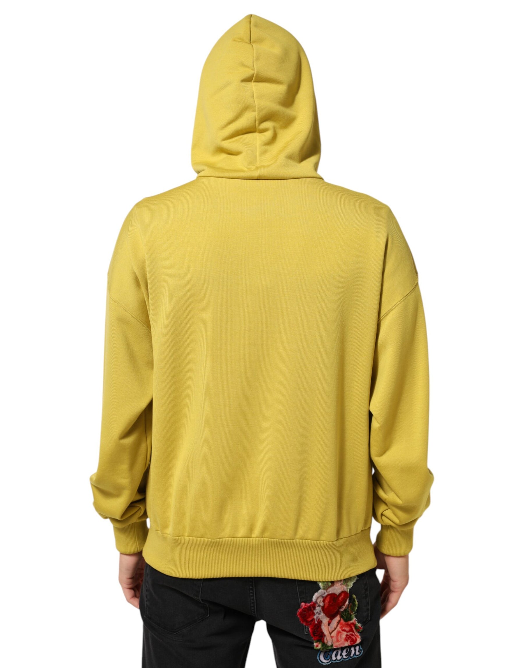 Dolce & Gabbana Yellow Logo Cotton Hooded Sweatshirt Sweater | Regal Royce