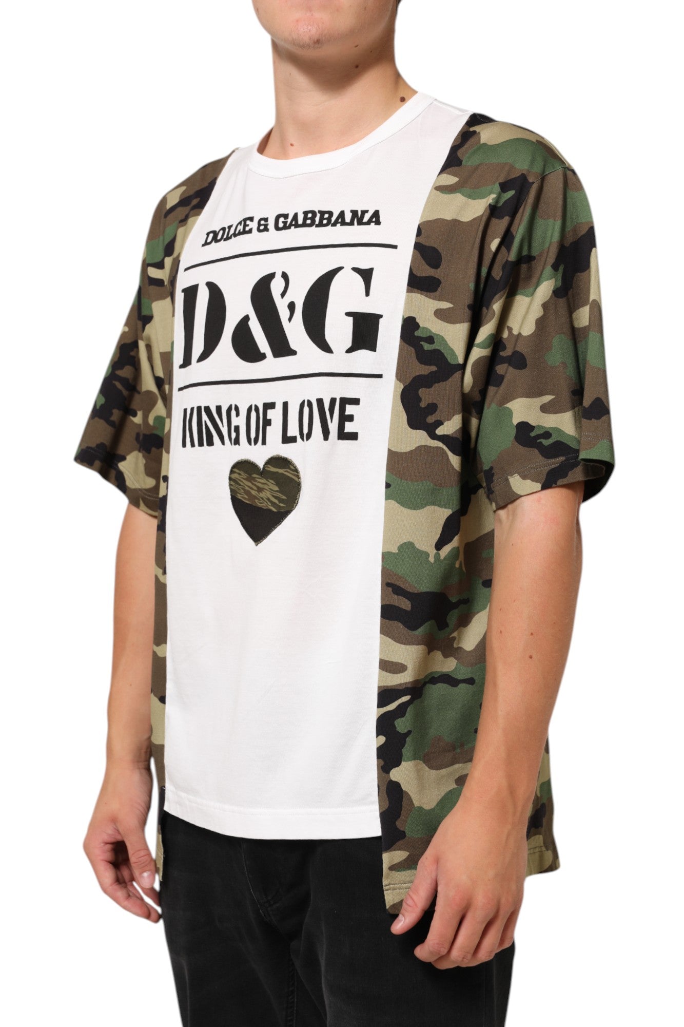 Dolce & Gabbana White Logo Camouflage Crew Neck Men T-shirt | Regal Royce