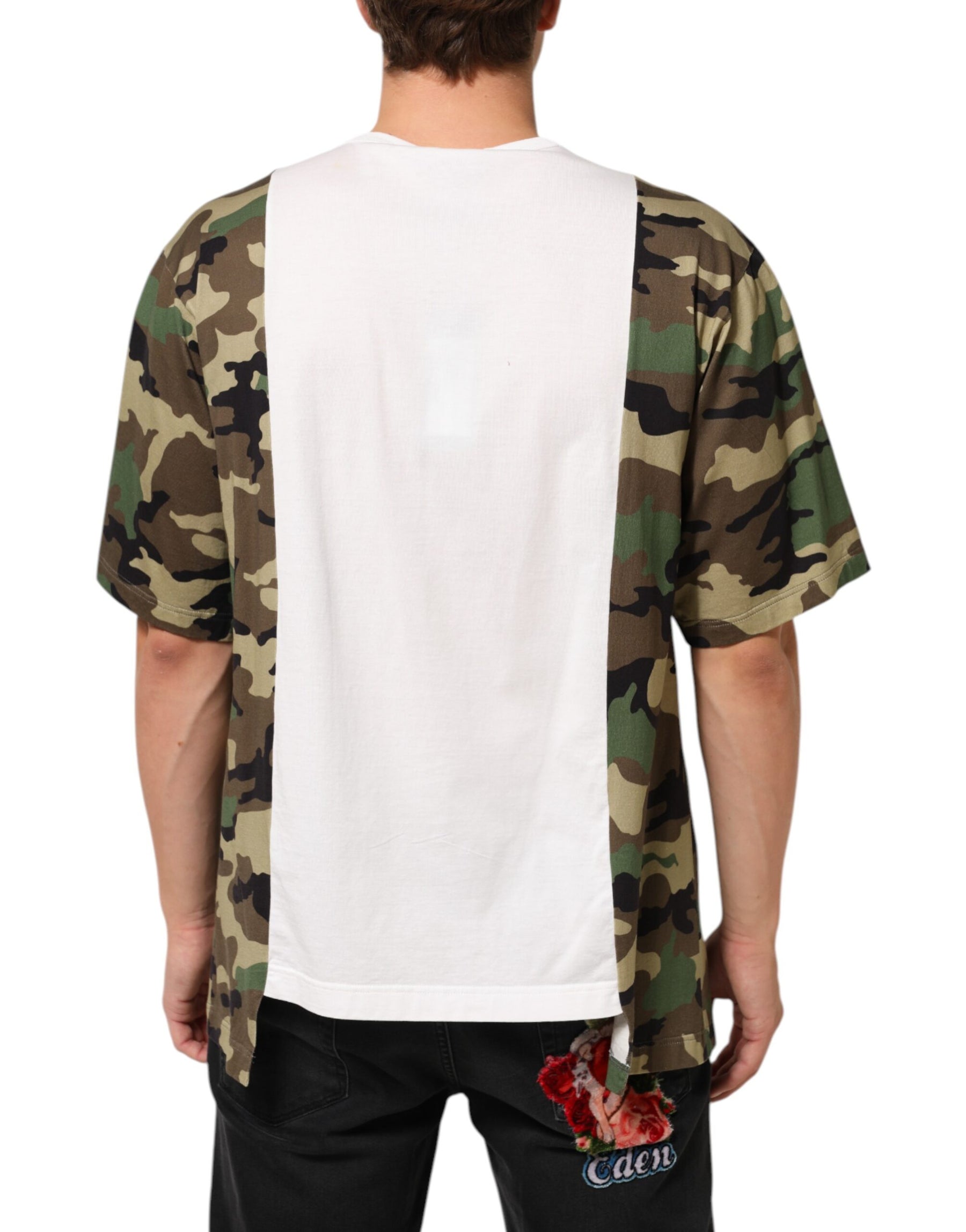 Dolce & Gabbana White Logo Camouflage Crew Neck Men T-shirt | Regal Royce
