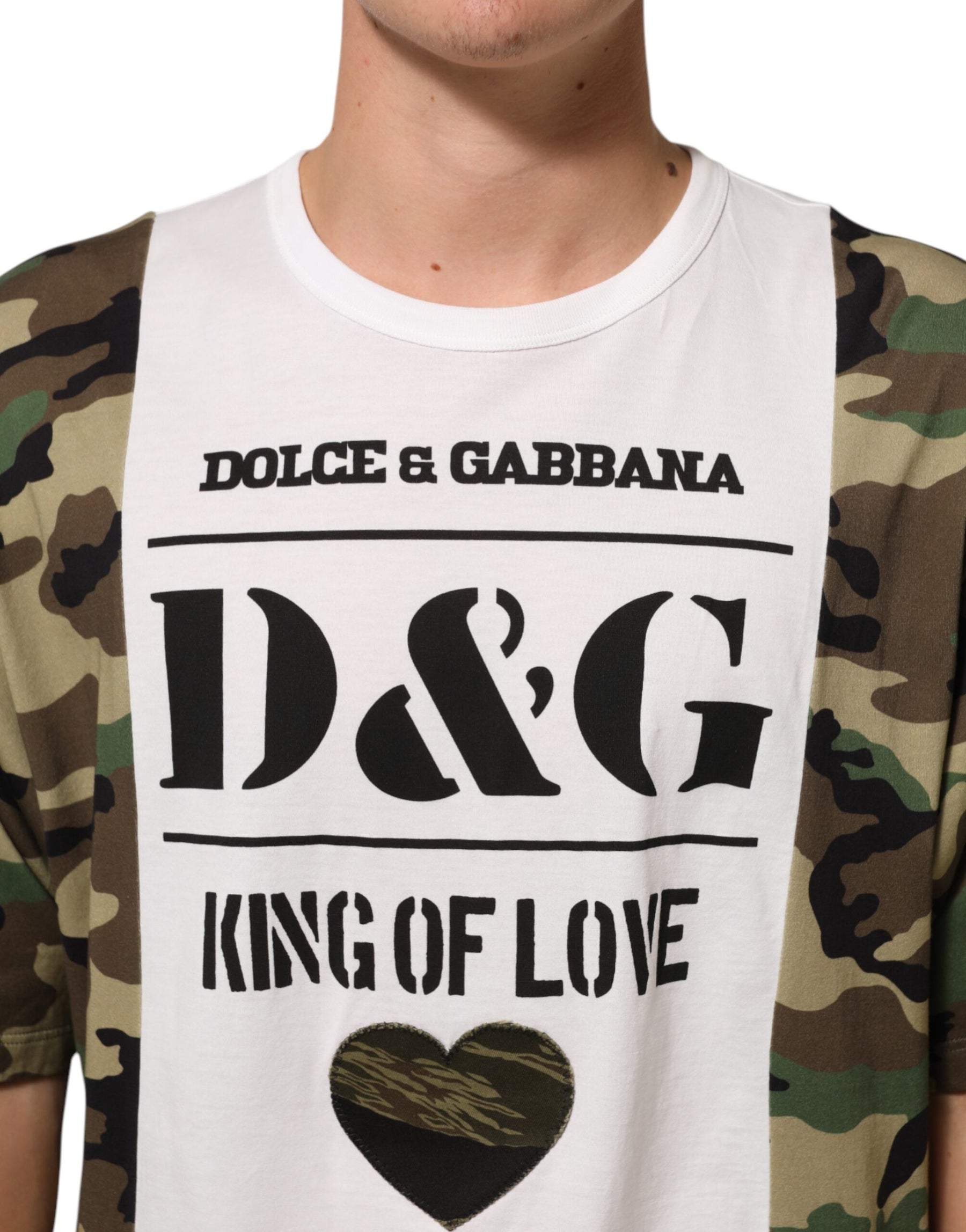 Dolce & Gabbana White Logo Camouflage Crew Neck Men T-shirt | Regal Royce