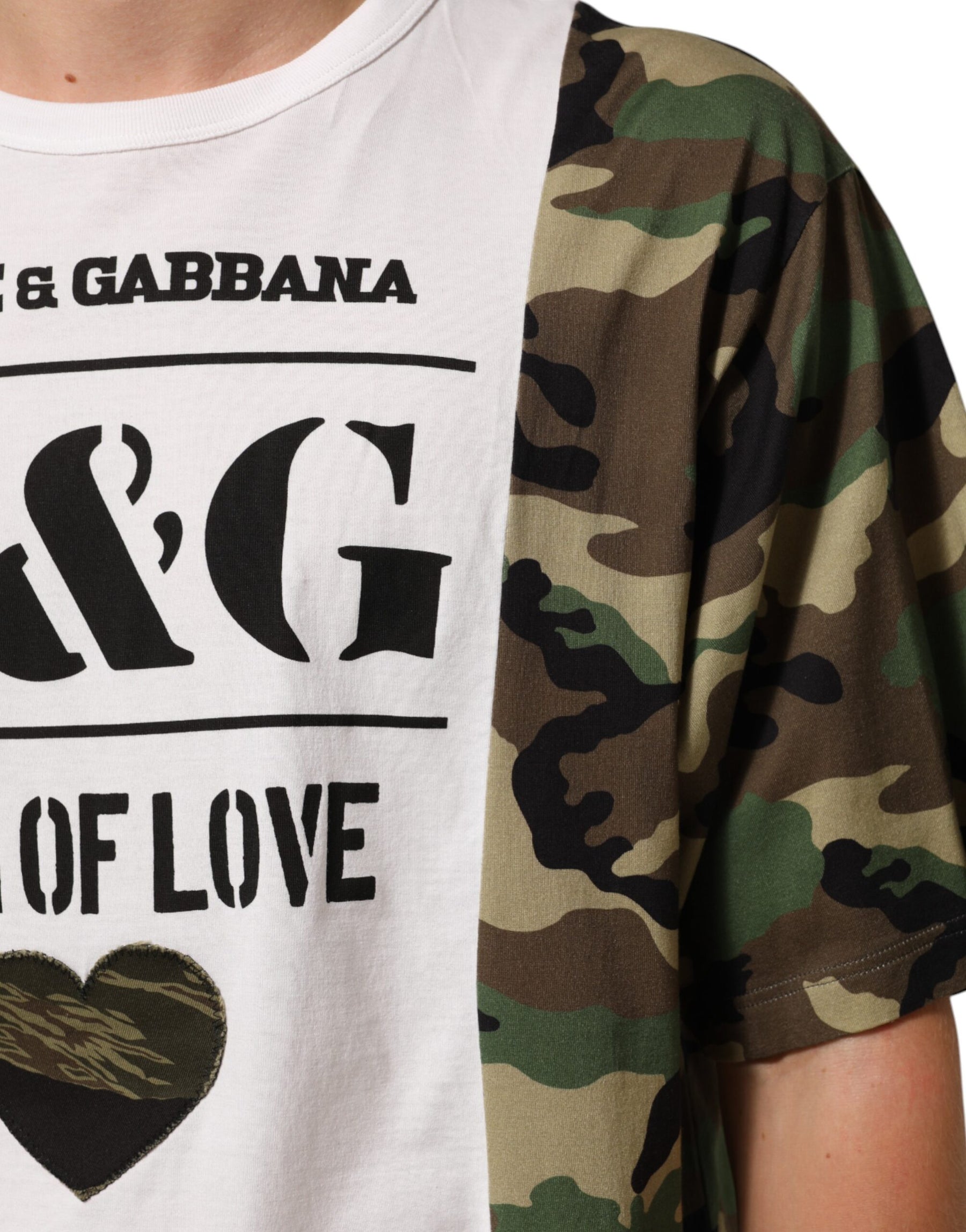 Dolce & Gabbana White Logo Camouflage Crew Neck Men T-shirt | Regal Royce