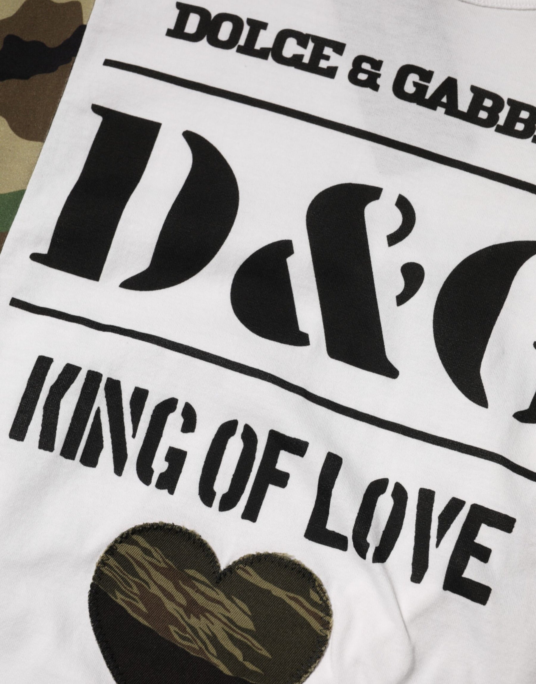 Dolce & Gabbana White Logo Camouflage Crew Neck Men T-shirt | Regal Royce