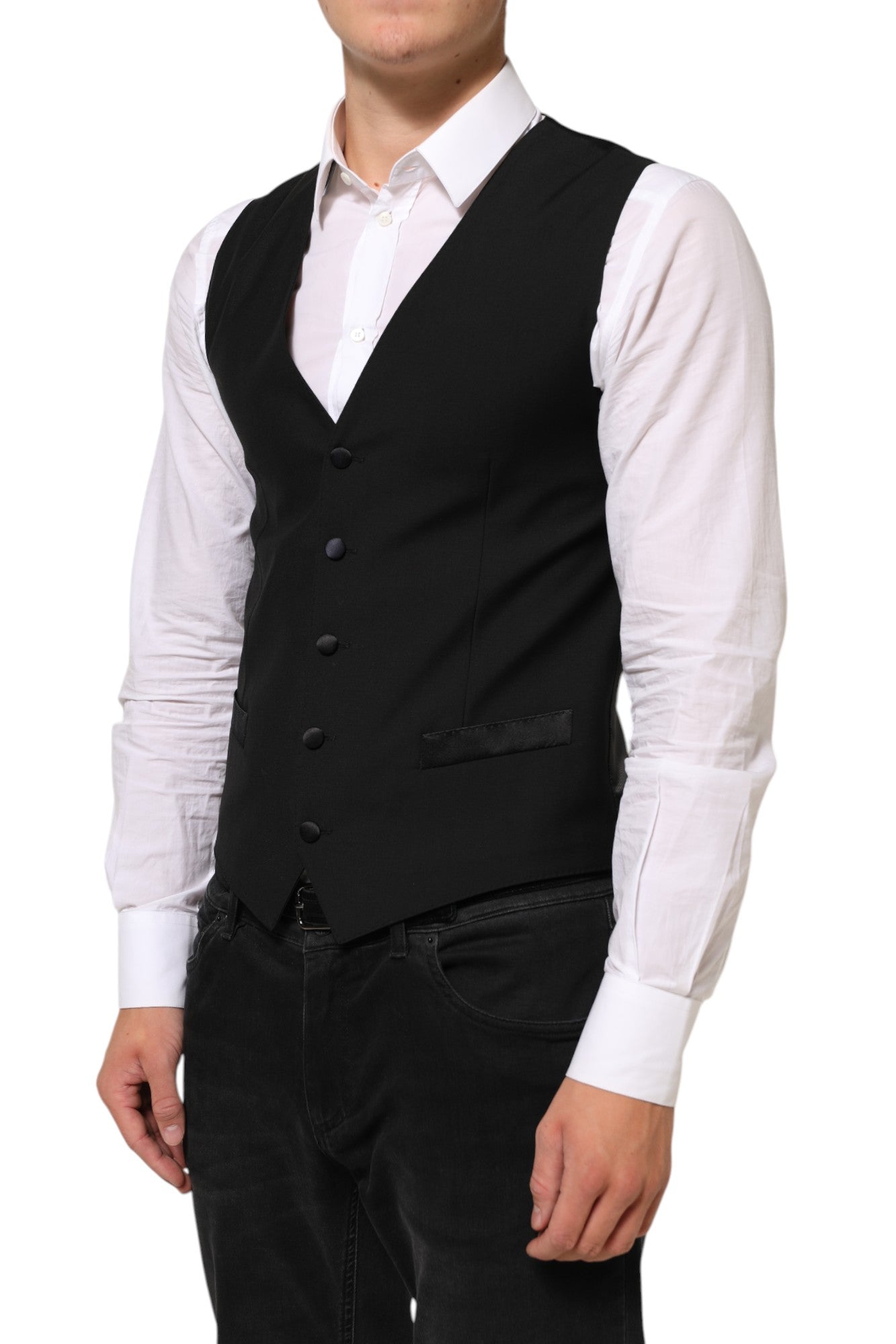 Dolce & Gabbana Black Wool Dress Formal Men Waistcoat Vest | Regal Royce