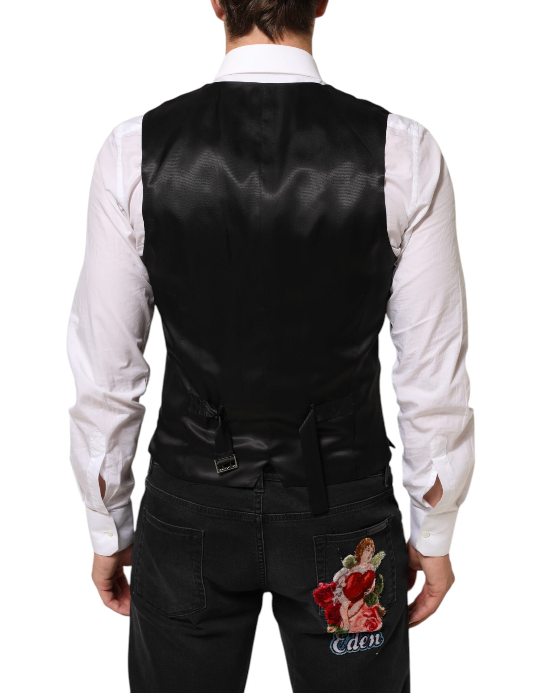 Dolce & Gabbana Black Wool Dress Formal Men Waistcoat Vest | Regal Royce