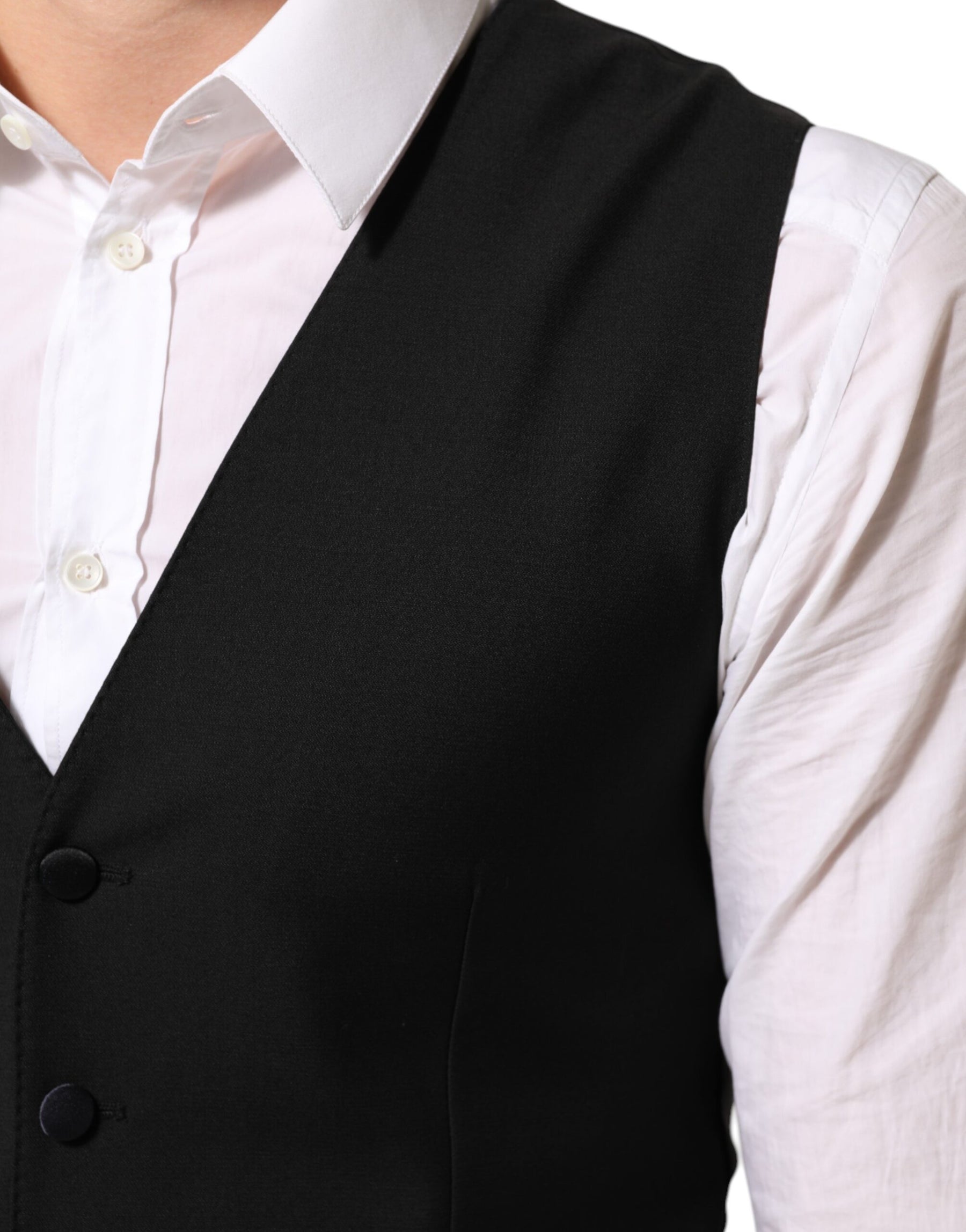 Dolce & Gabbana Black Wool Dress Formal Men Waistcoat Vest | Regal Royce
