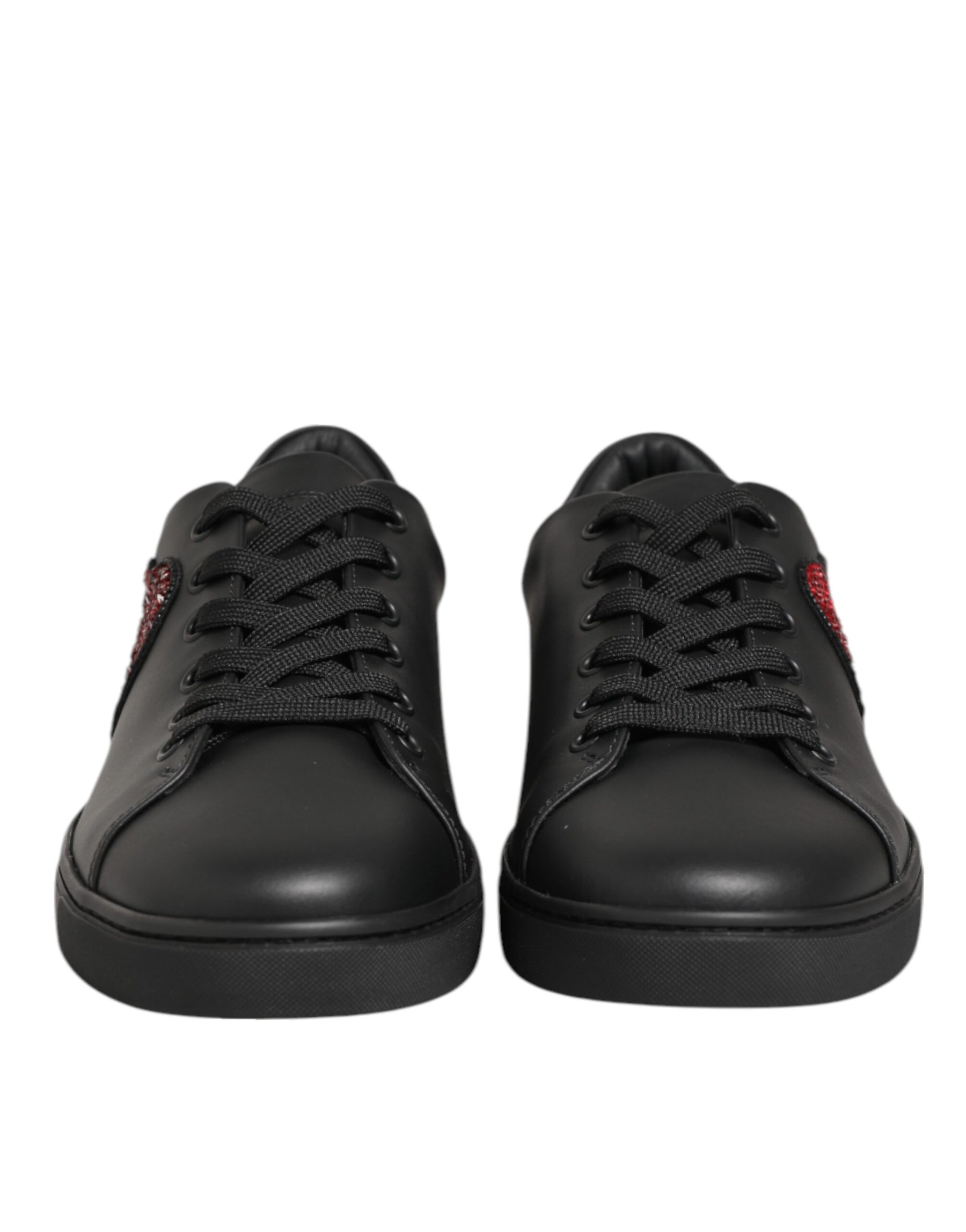 Dolce & Gabbana Black Leather Crystal Heart Sneakers  Shoes | Regal Royce