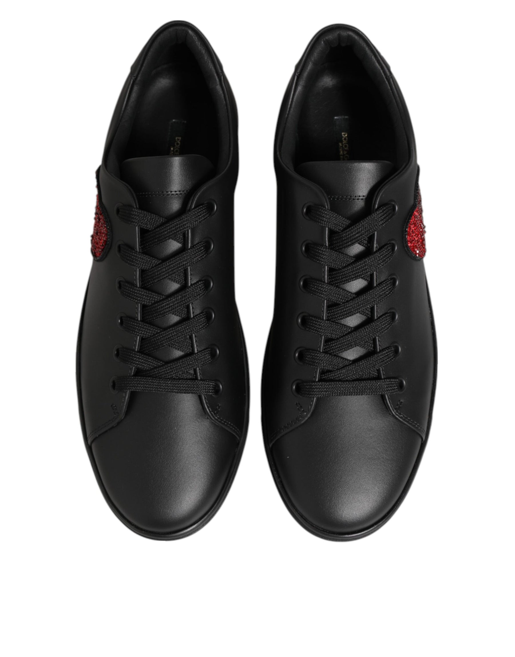 Dolce & Gabbana Black Leather Crystal Heart Sneakers  Shoes | Regal Royce
