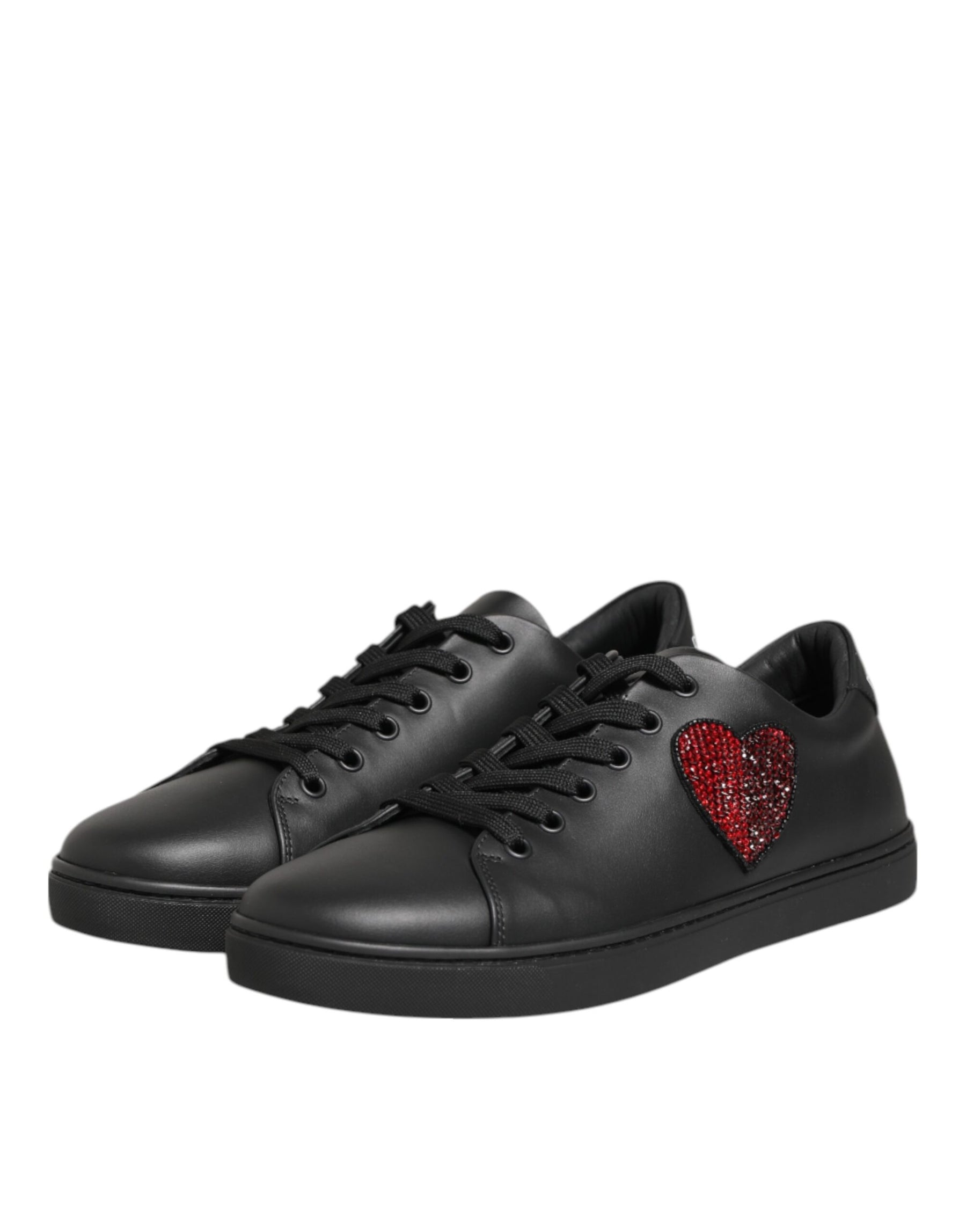 Dolce & Gabbana Black Leather Crystal Heart Sneakers  Shoes | Regal Royce