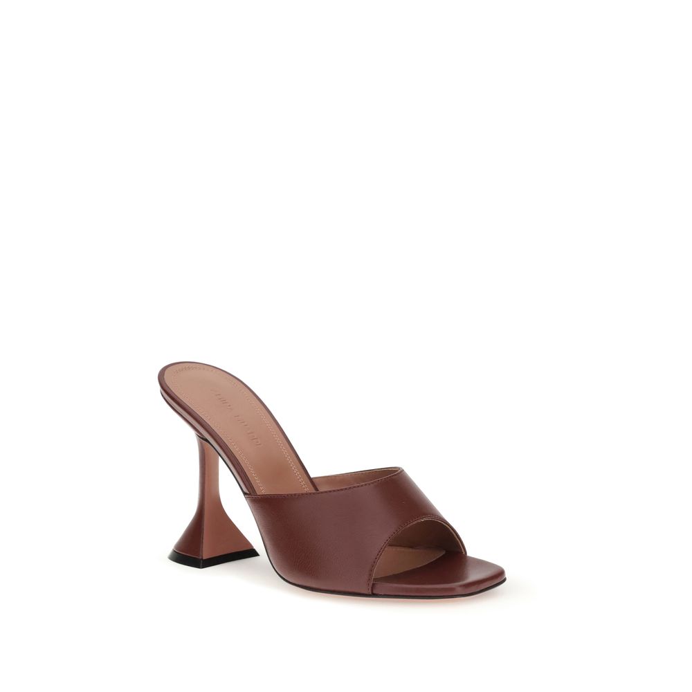 Amina Muaddi Brown Calf Leather Bos Taurus Stiletto Heel Sandals | Regal Royce