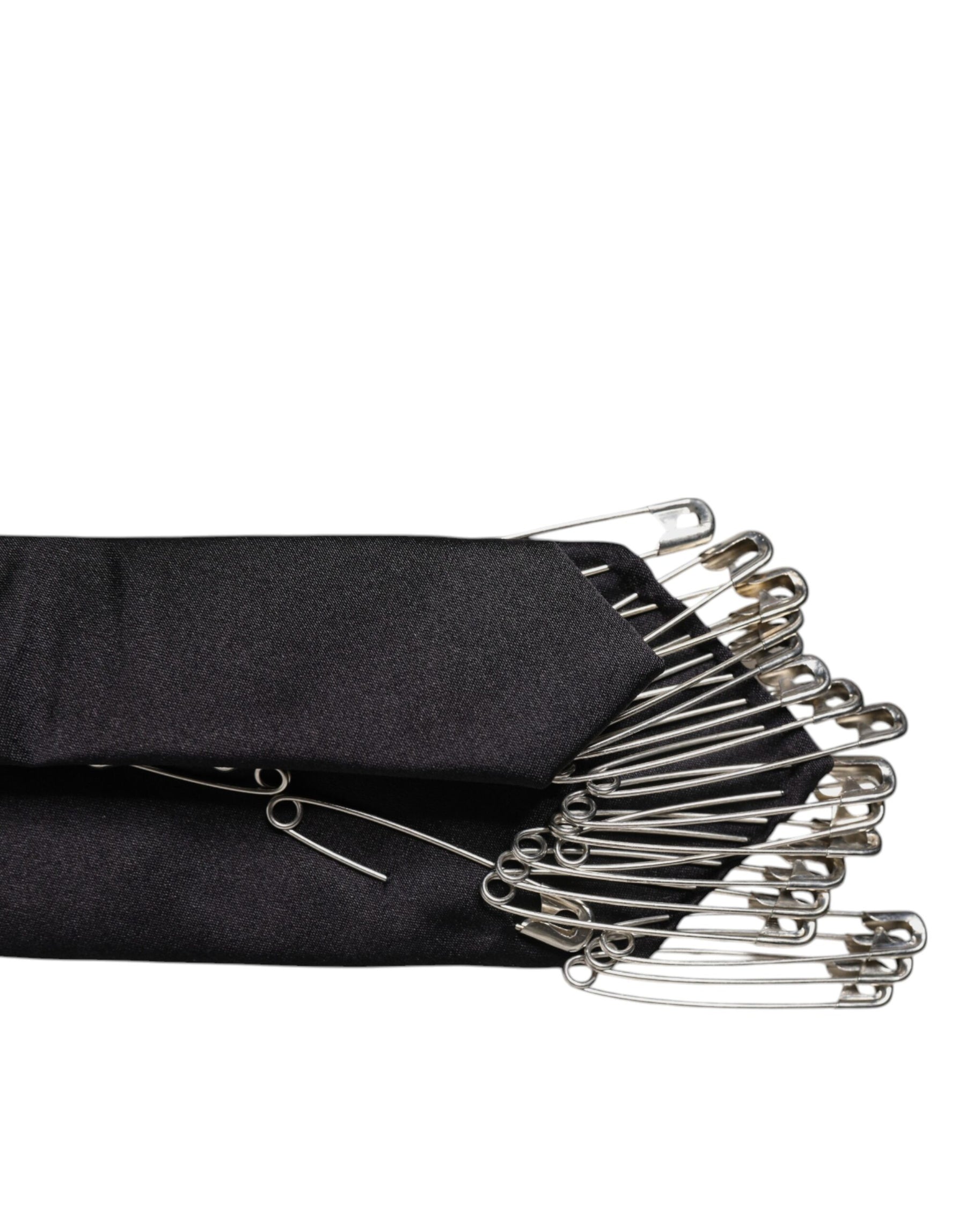 Dolce & Gabbana Black Safety Pins Silk Adjustable Necktie Accessory Tie | Regal Royce