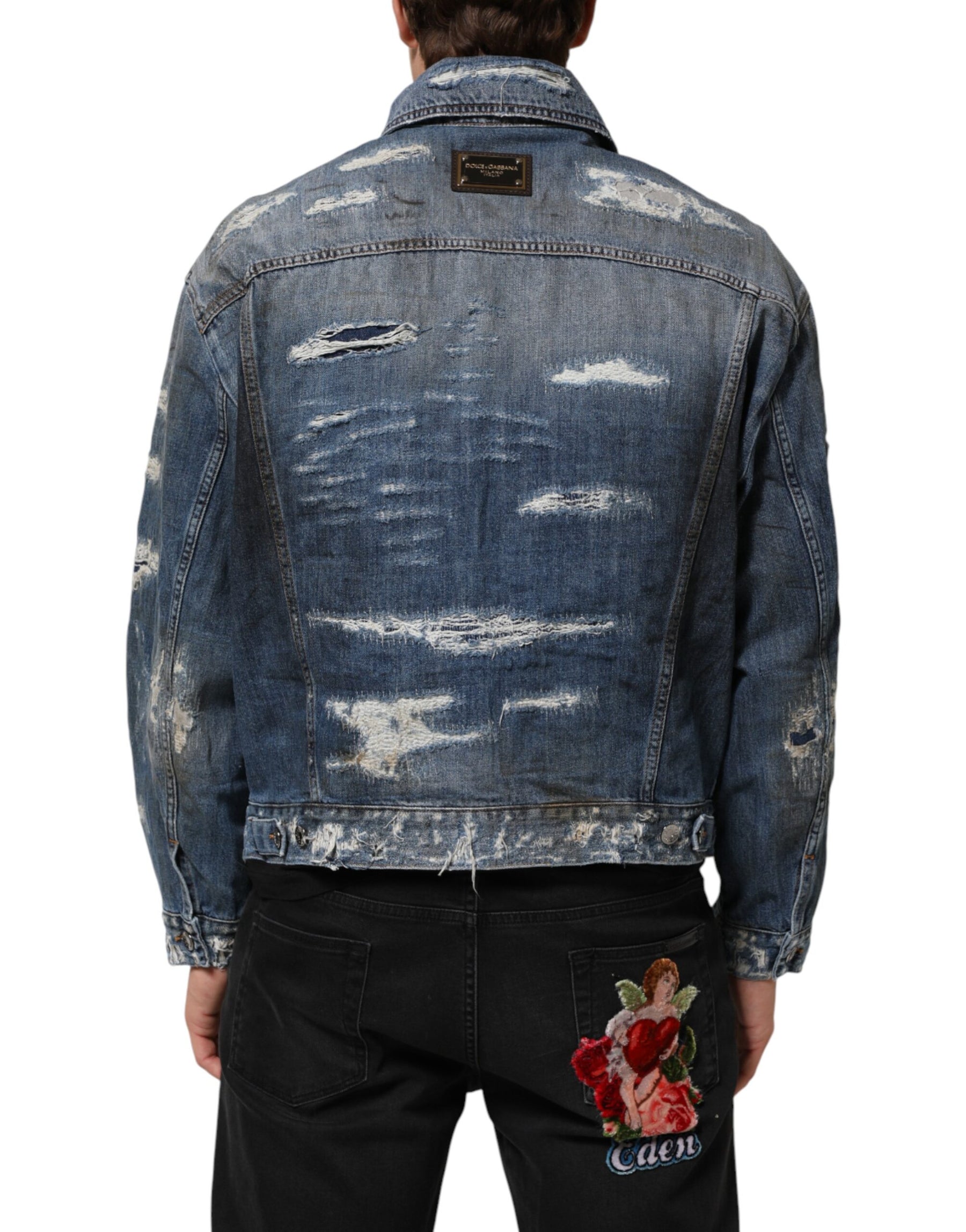 Dolce & Gabbana Blue Cotton Tattered Denim Blouson Jacket | Regal Royce