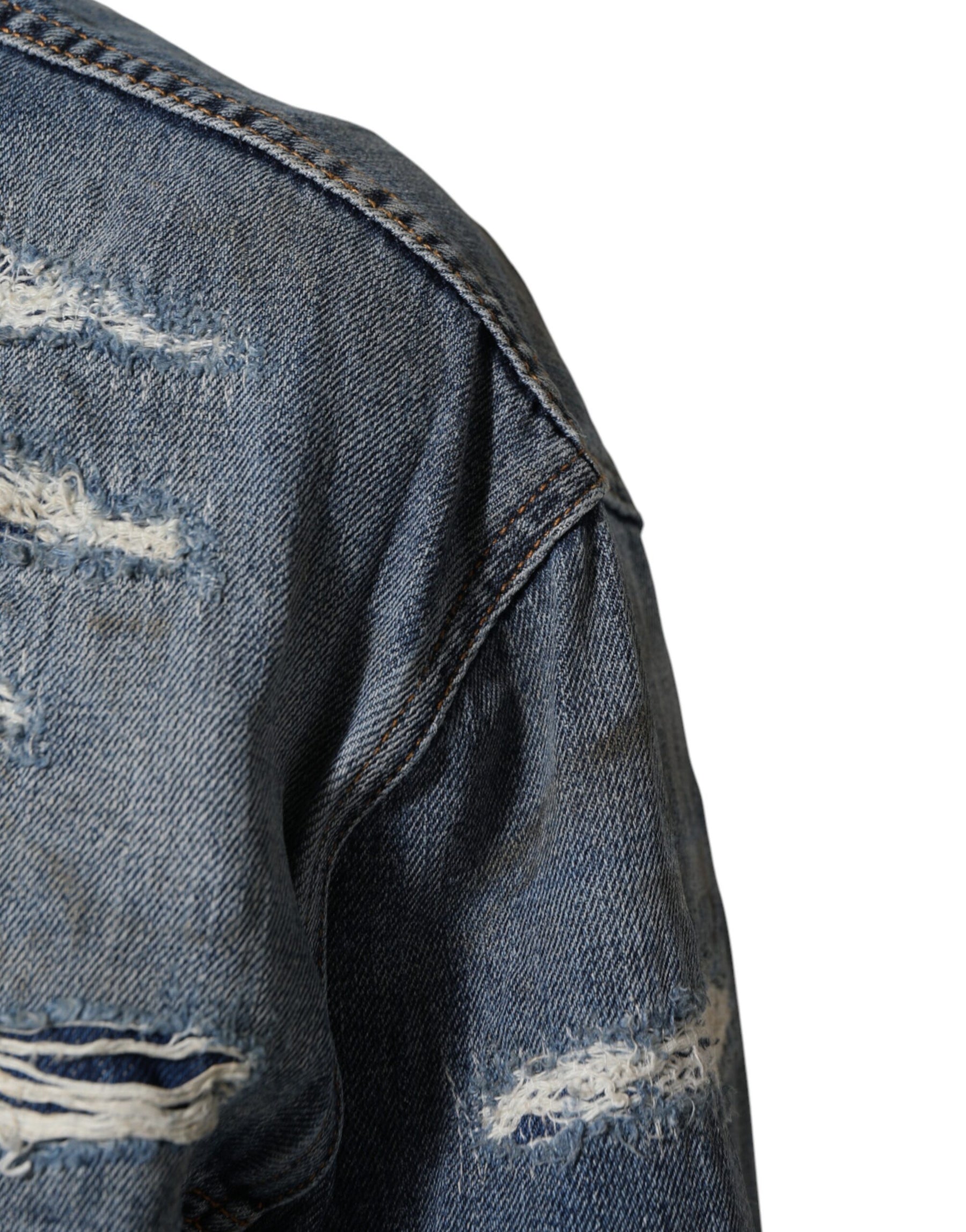 Dolce & Gabbana Blue Cotton Tattered Denim Blouson Jacket | Regal Royce