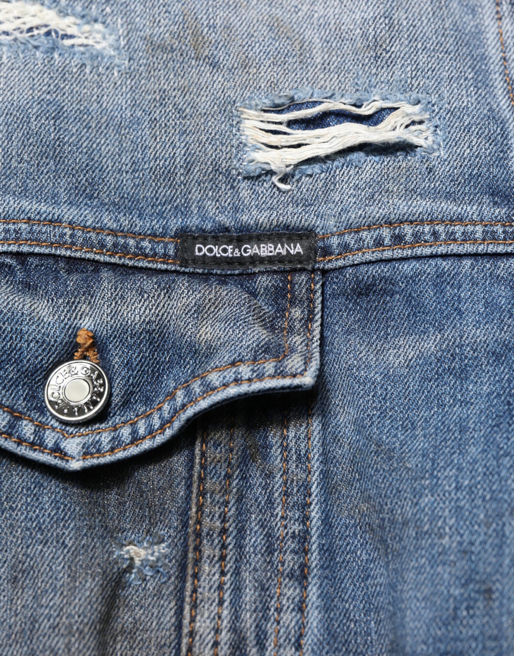Dolce & Gabbana Blue Cotton Tattered Denim Blouson Jacket | Regal Royce