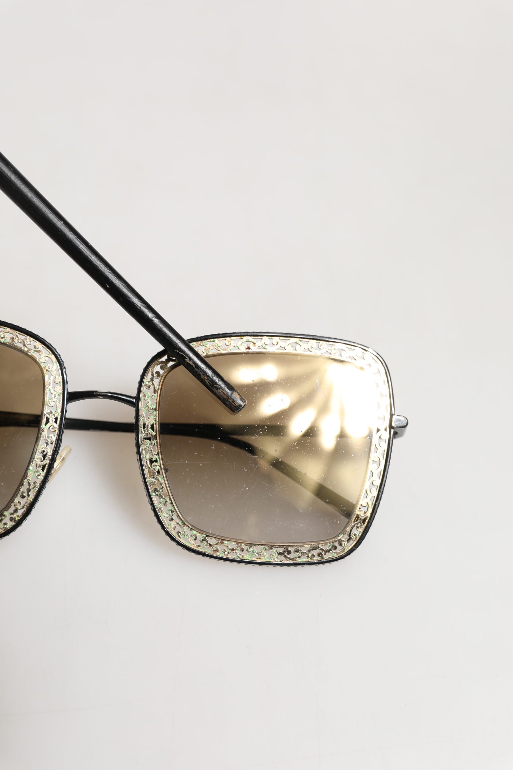 Dolce & Gabbana DG2225 Black Gold Lace Frame Brown Gradient Sunglasses