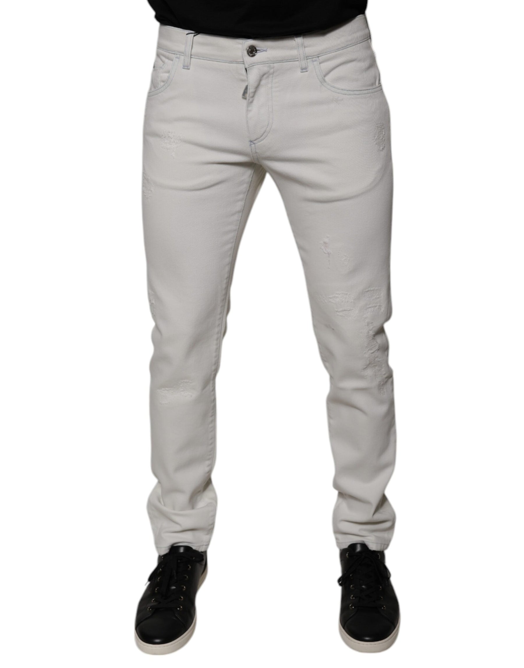 Dolce & Gabbana White Cotton Stretch Skinny Men Denim Jeans | Regal Royce
