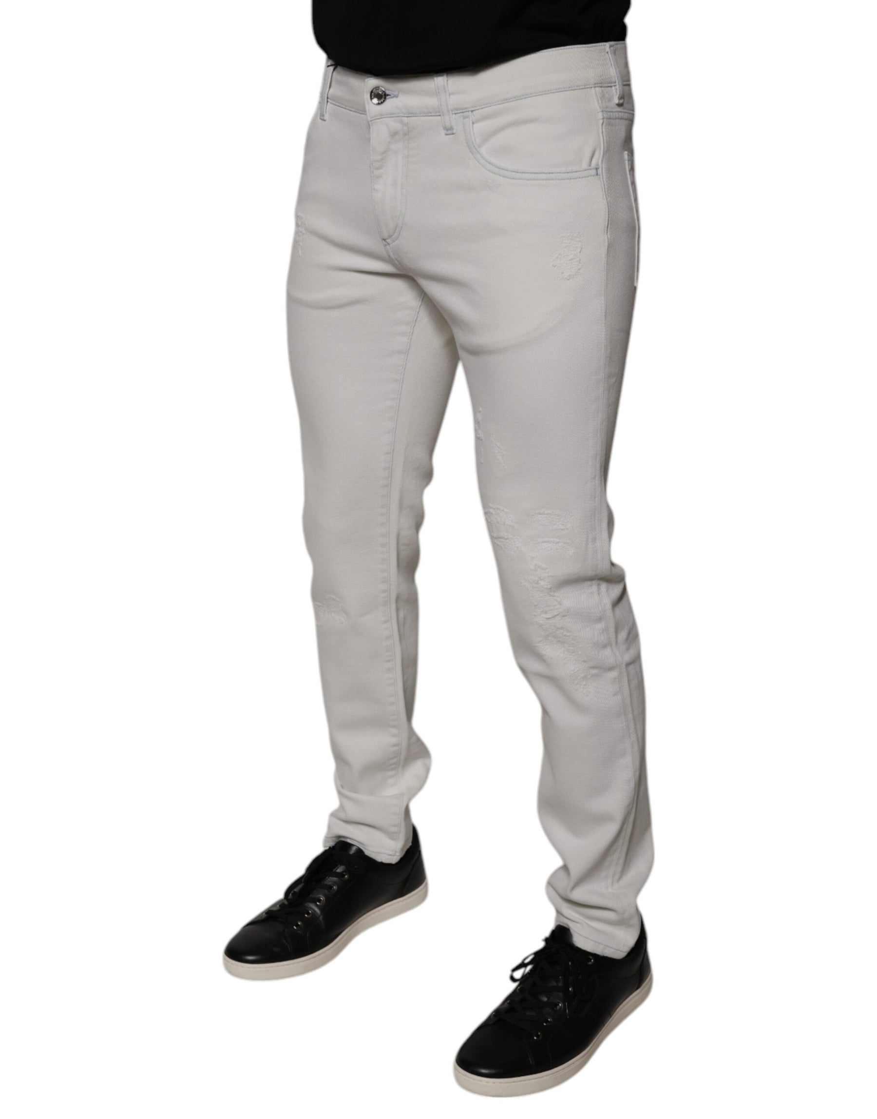 Dolce & Gabbana White Cotton Stretch Skinny Men Denim Jeans | Regal Royce
