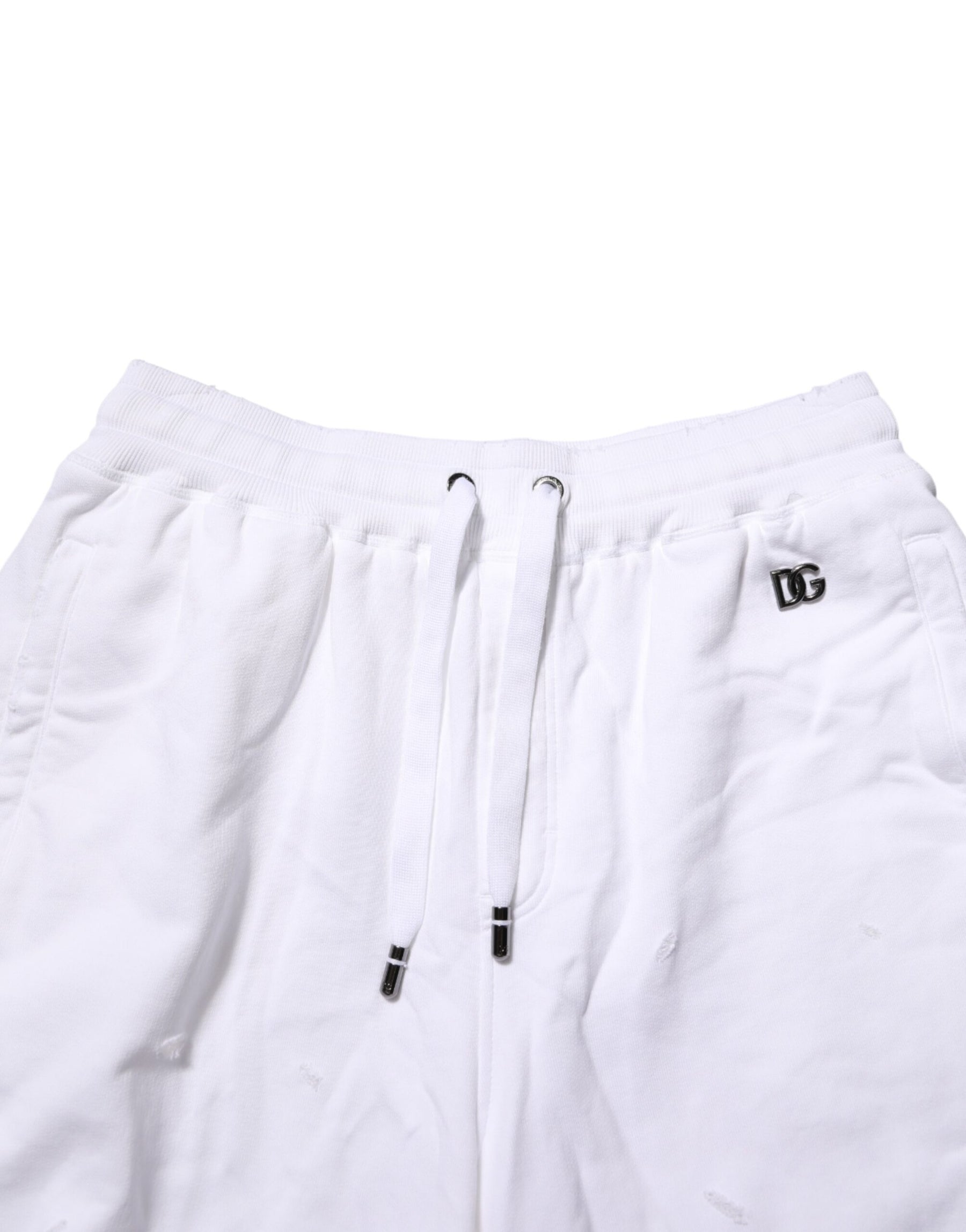Dolce & Gabbana White Distressed Cotton Men Bermuda Shorts | Regal Royce