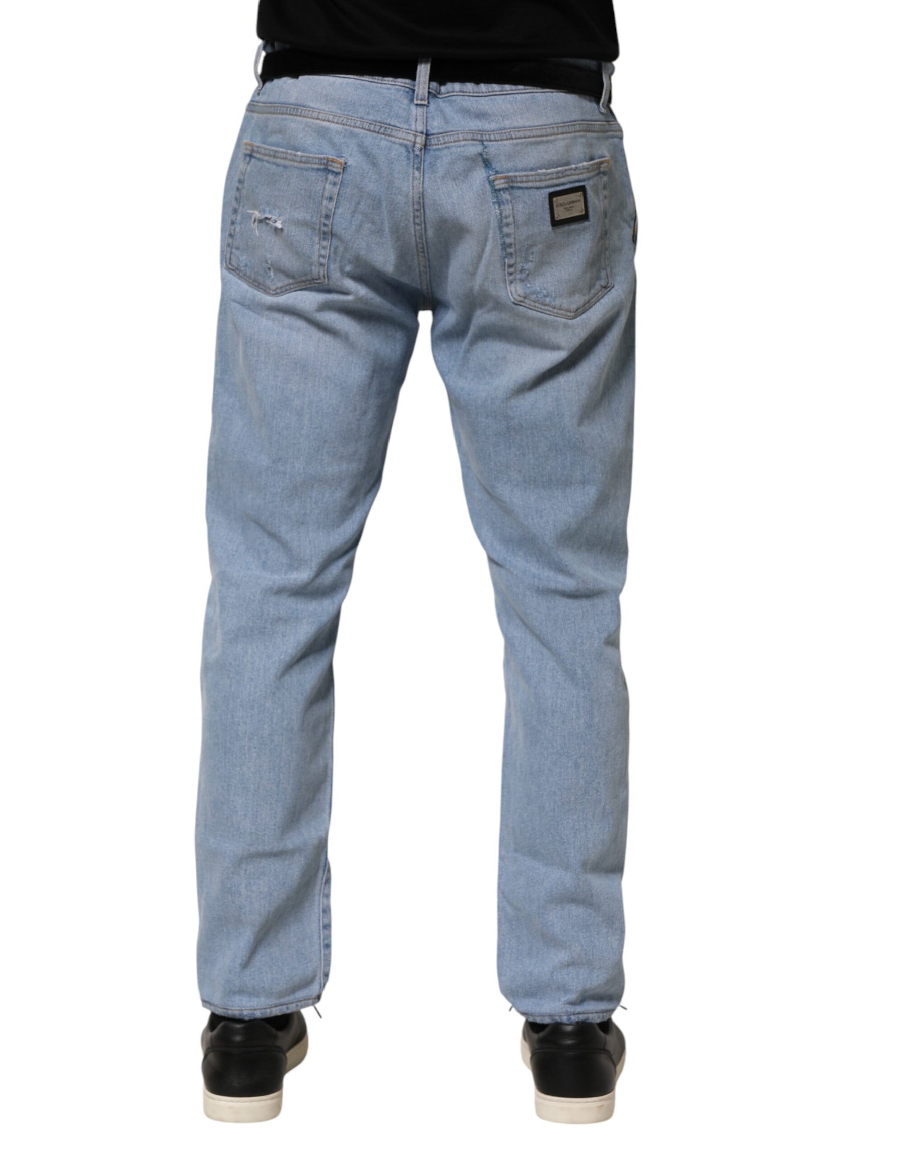 Dolce & Gabbana Blue Cotton Distressed Slim Fit Denim Jeans | Regal Royce