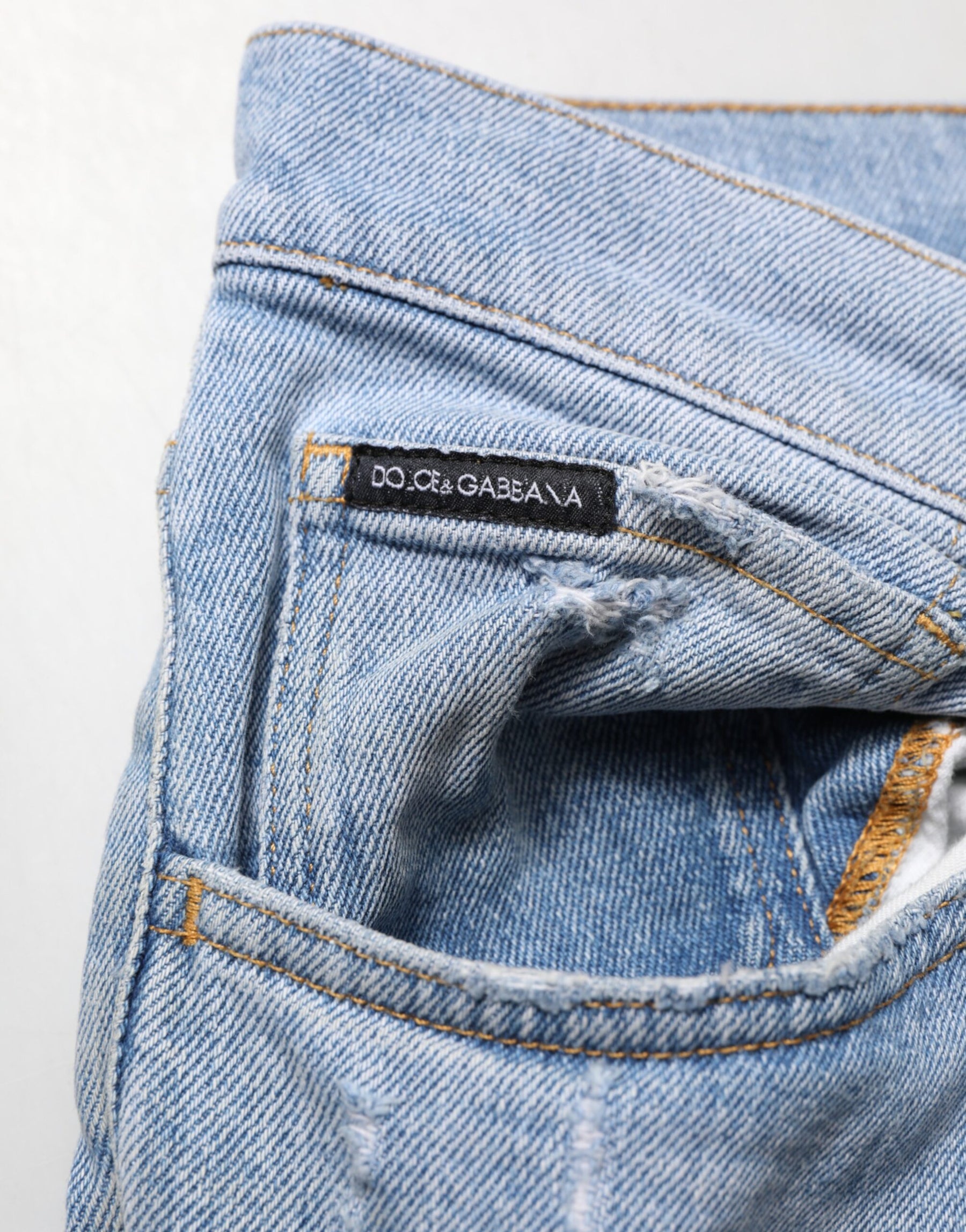 Dolce & Gabbana Blue Cotton Distressed Slim Fit Denim Jeans | Regal Royce