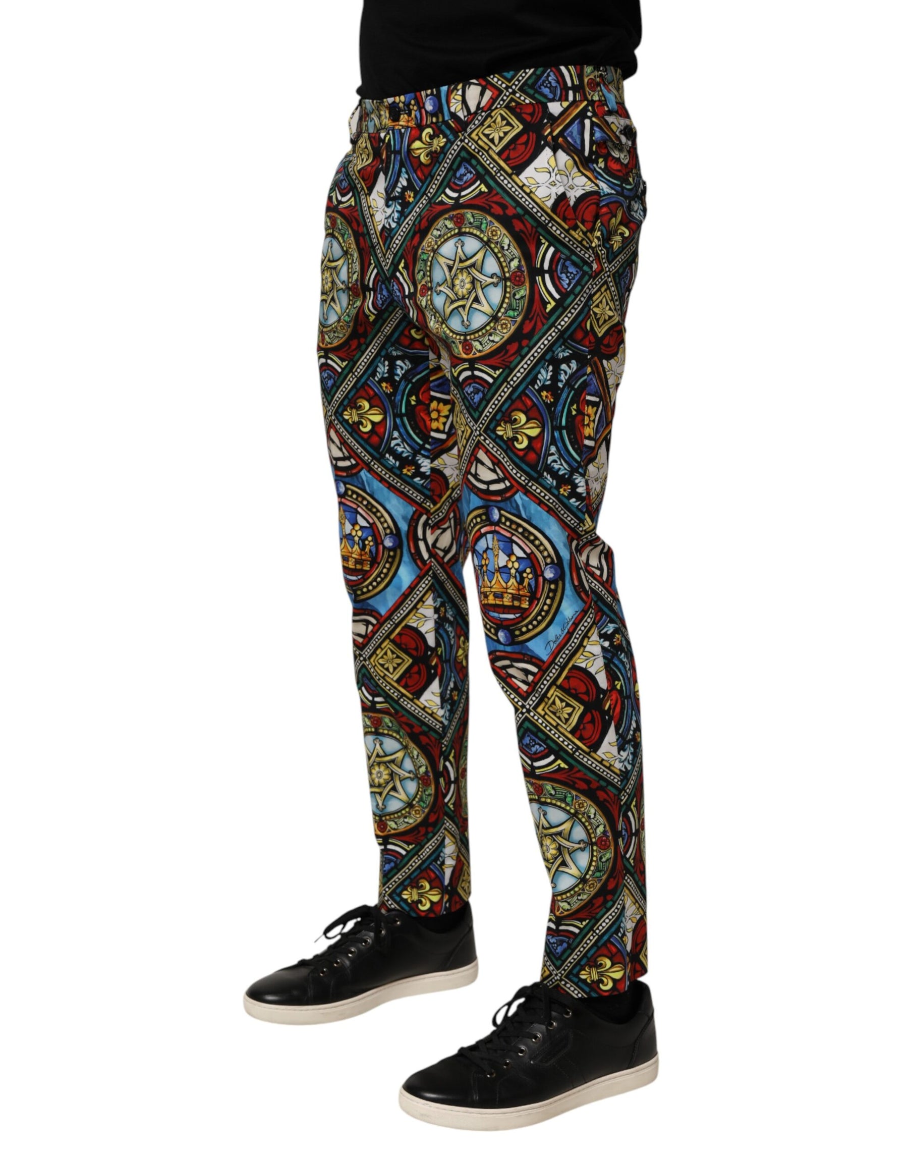 Dolce & Gabbana Multicolor Stained Glass Window Style Print Men Pants | Regal Royce