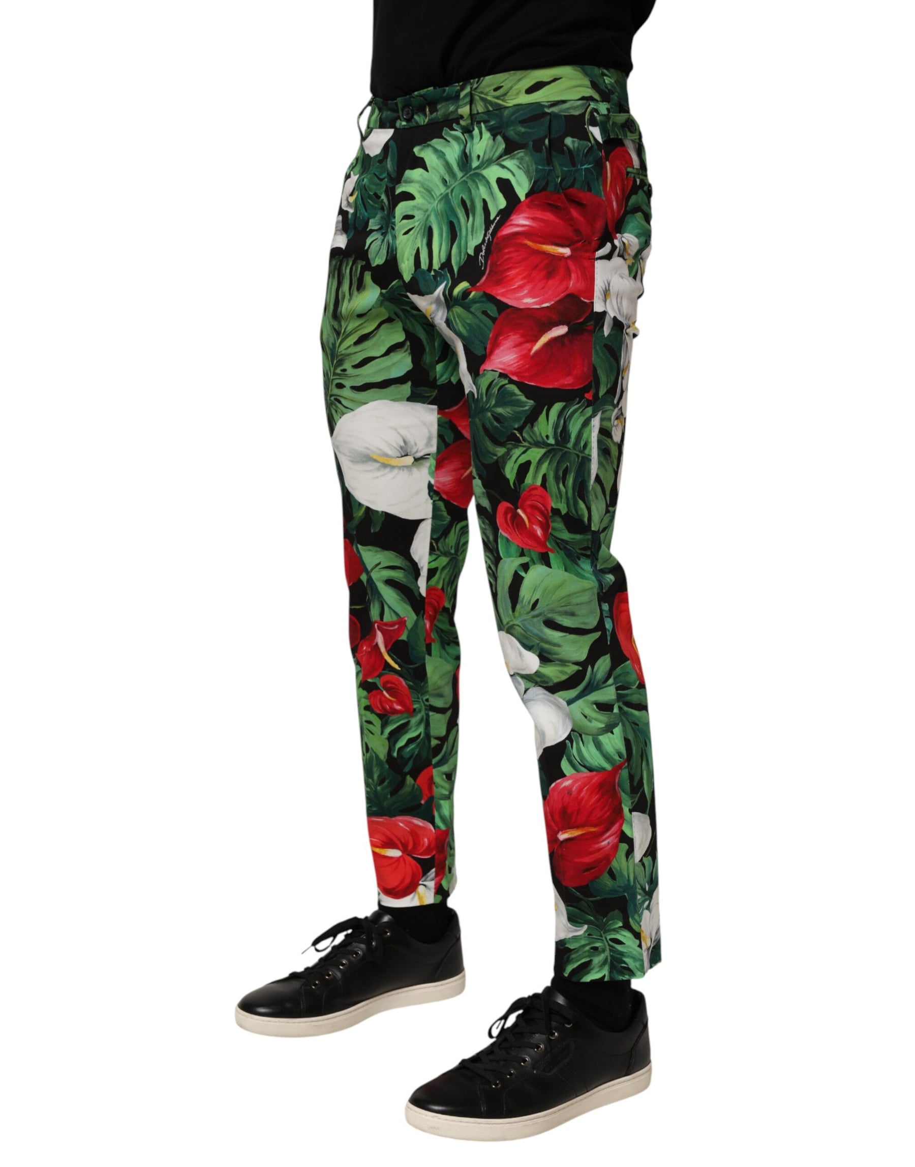 Dolce & Gabbana Multicolor Floral Print Cotton Tapered Pants | Regal Royce