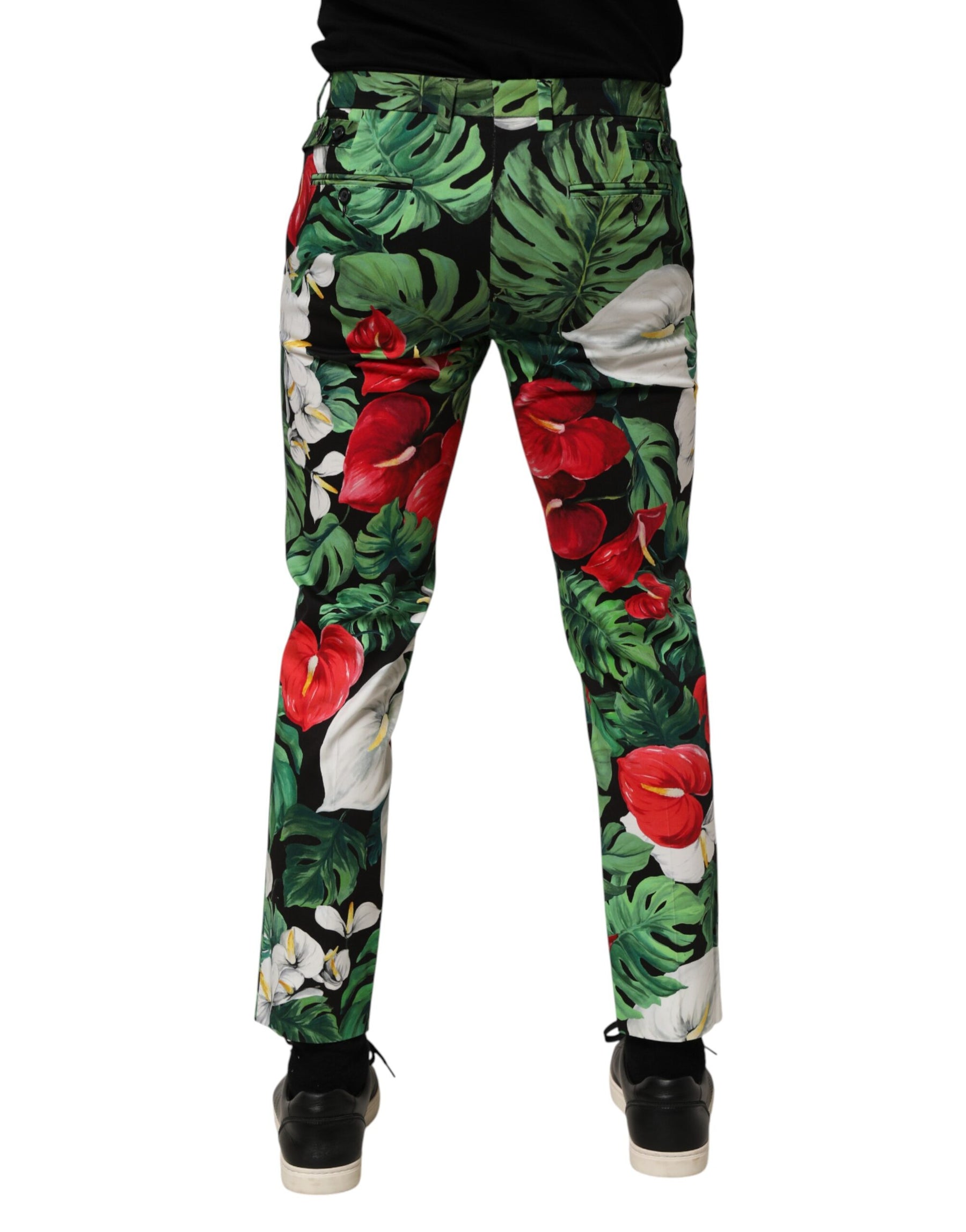 Dolce & Gabbana Multicolor Floral Print Cotton Tapered Pants | Regal Royce
