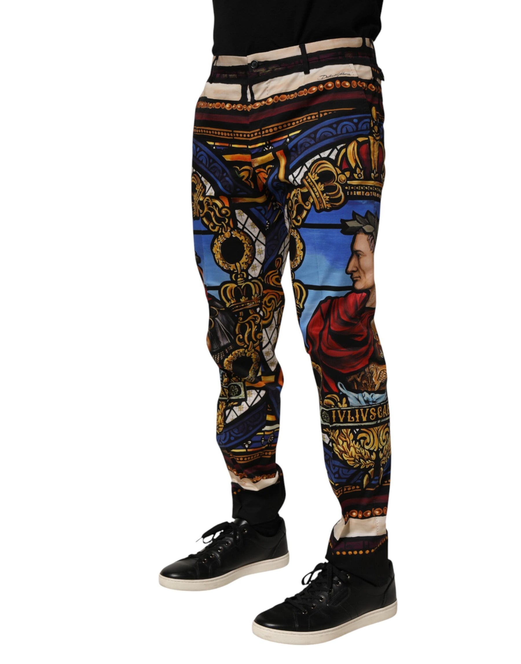 Dolce & Gabbana Multicolor Julias Ceasar Print Tapered Pants | Regal Royce