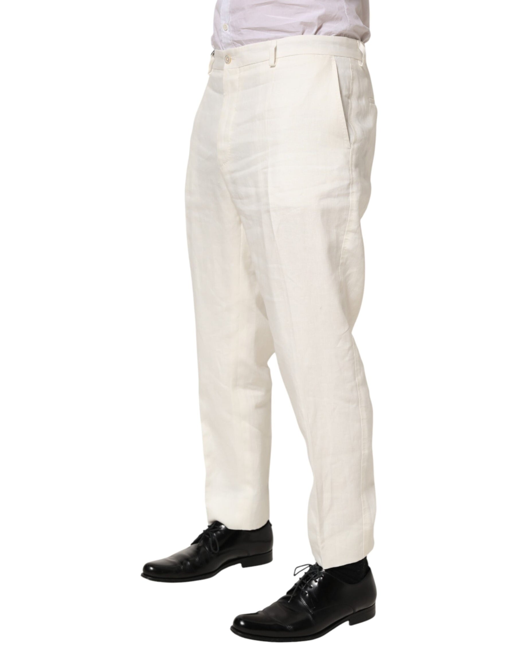 Dolce & Gabbana White Linen Formal Dress Men Trouser Pants | Regal Royce