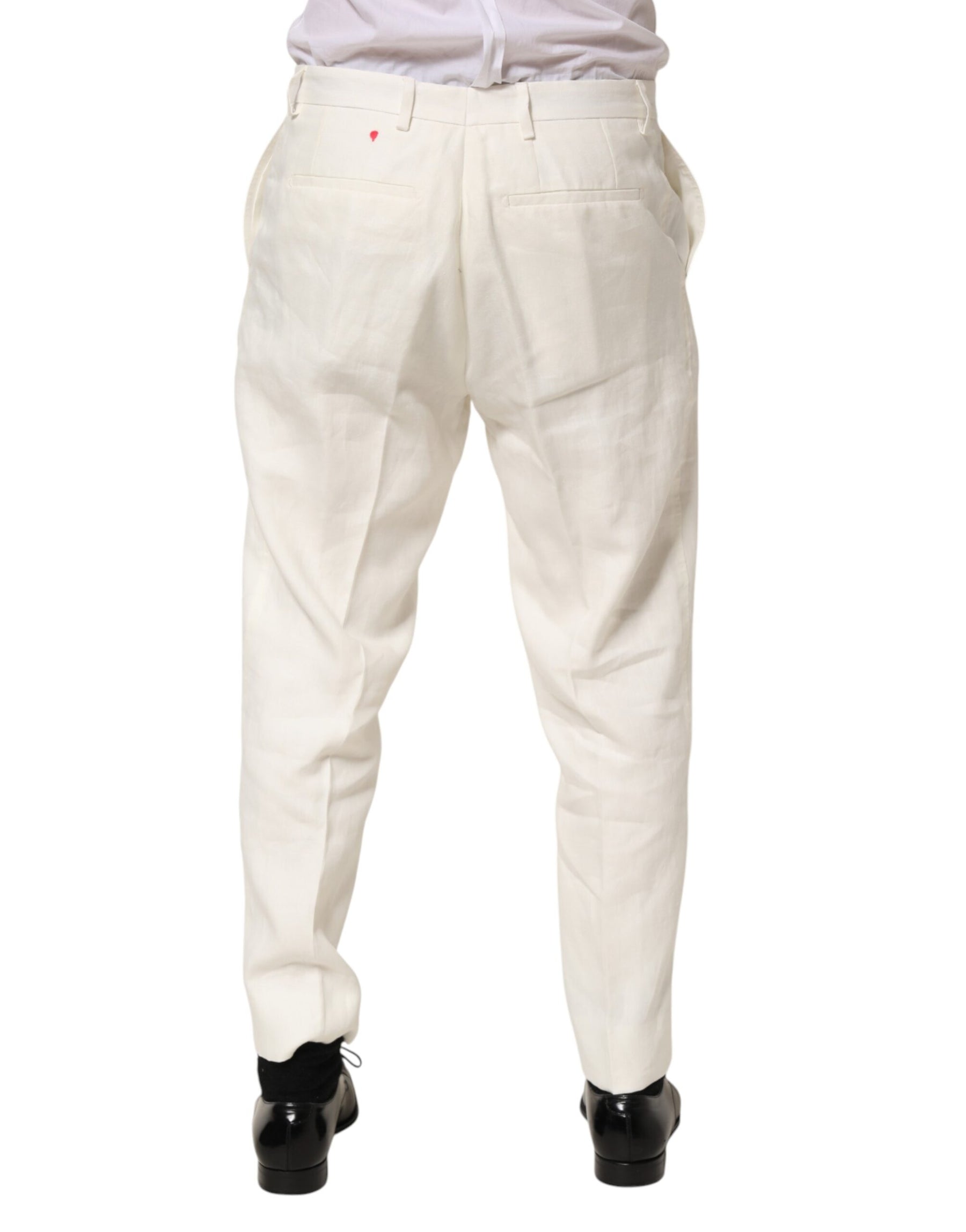 Dolce & Gabbana White Linen Formal Dress Men Trouser Pants | Regal Royce