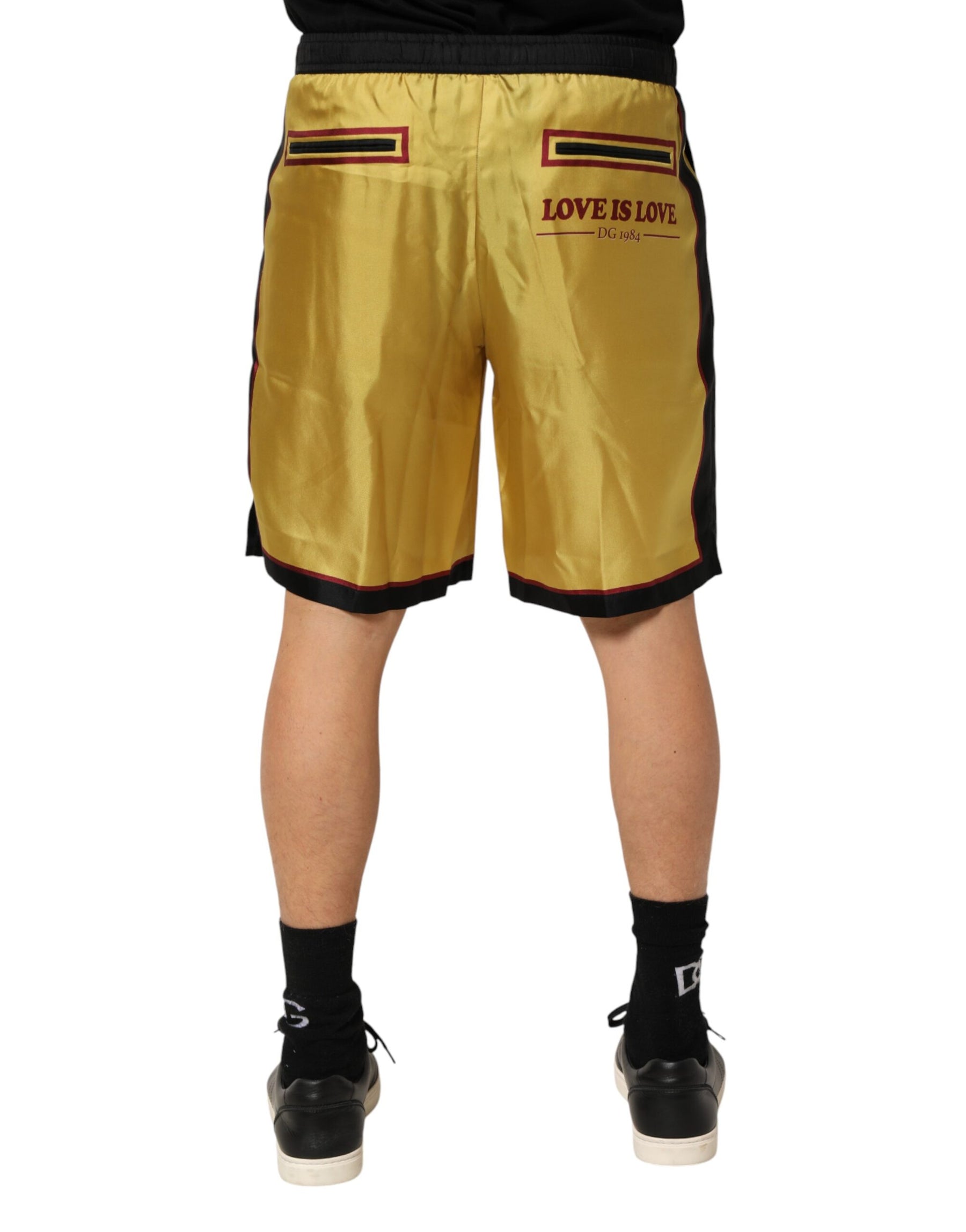 Dolce & Gabbana Yellow Floral Print Silk Men Bermuda Shorts | Regal Royce