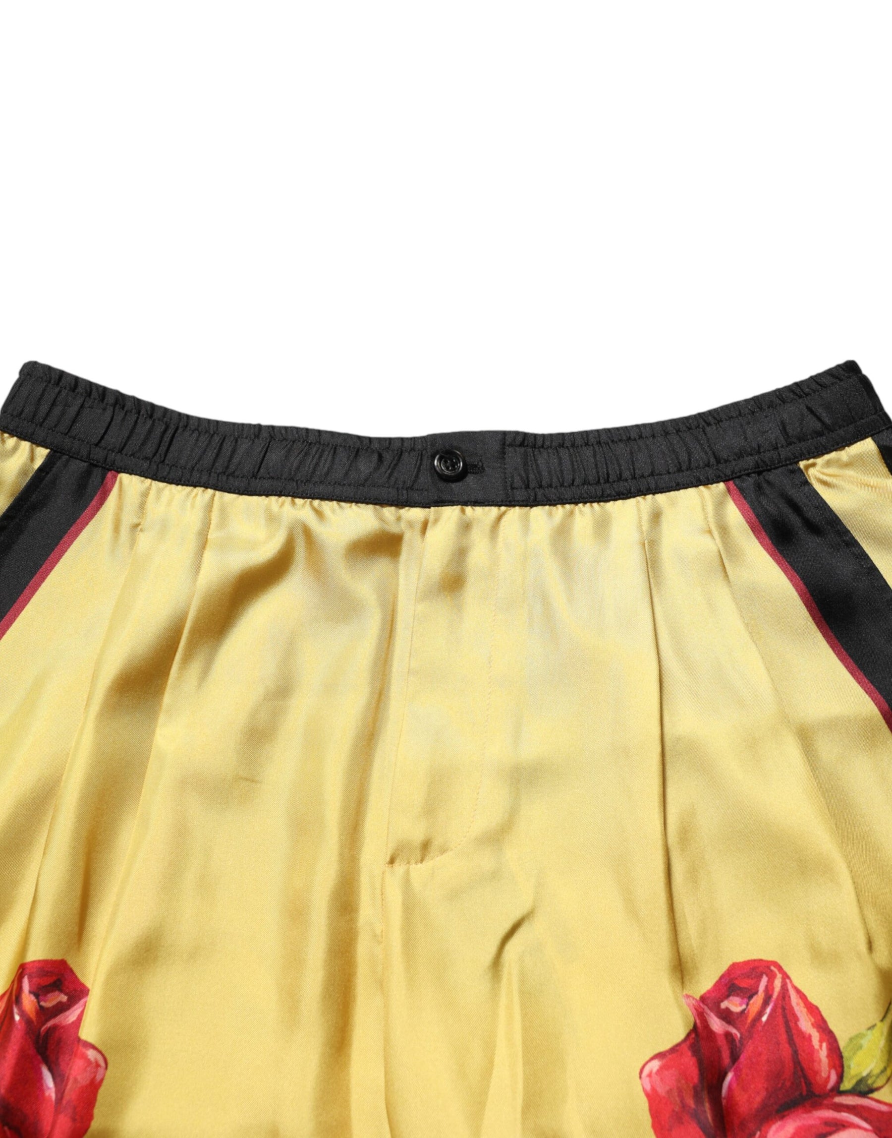 Dolce & Gabbana Yellow Floral Print Silk Men Bermuda Shorts | Regal Royce