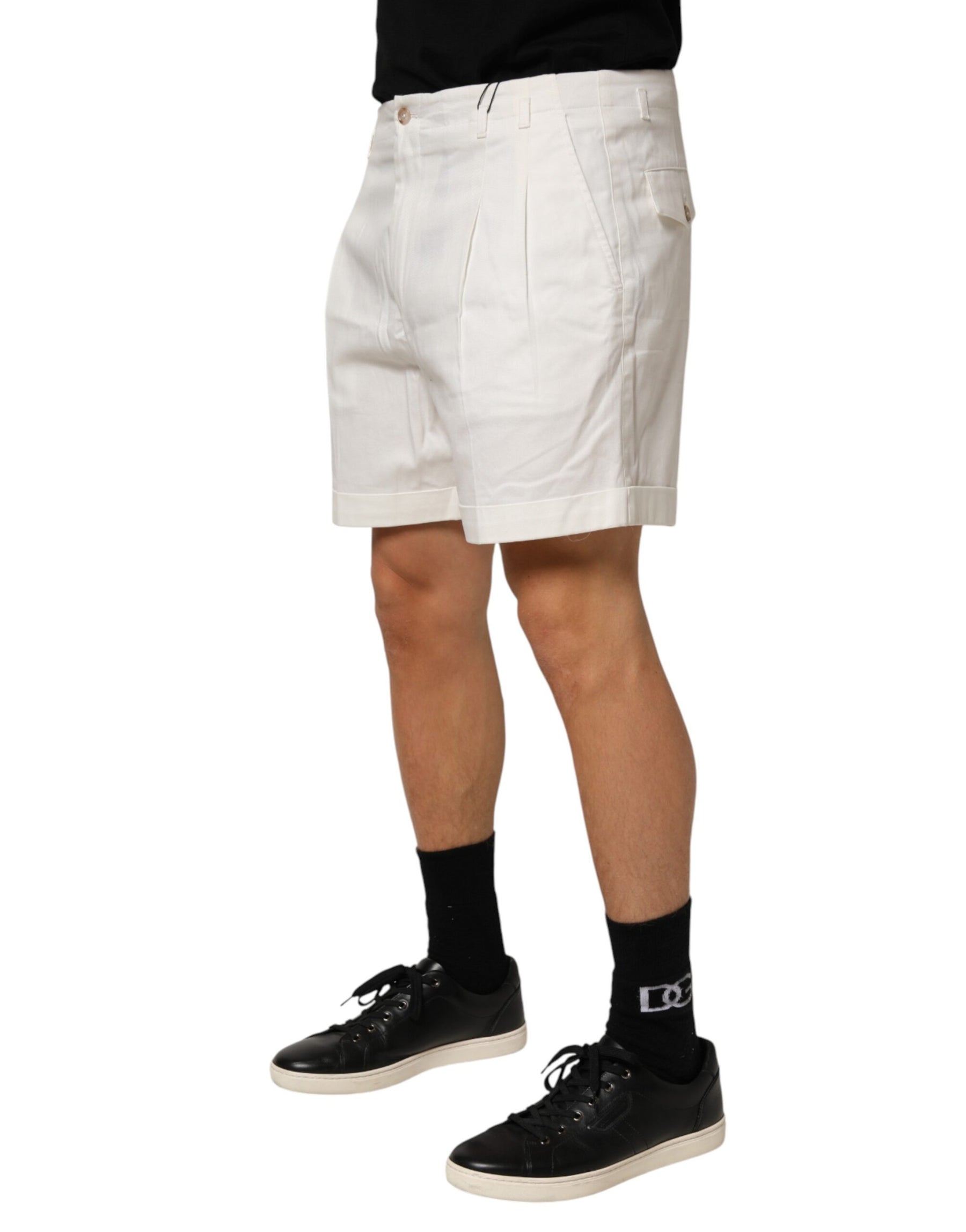 Dolce & Gabbana White Cotton Mid Waist Men Bermuda Shorts | Regal Royce