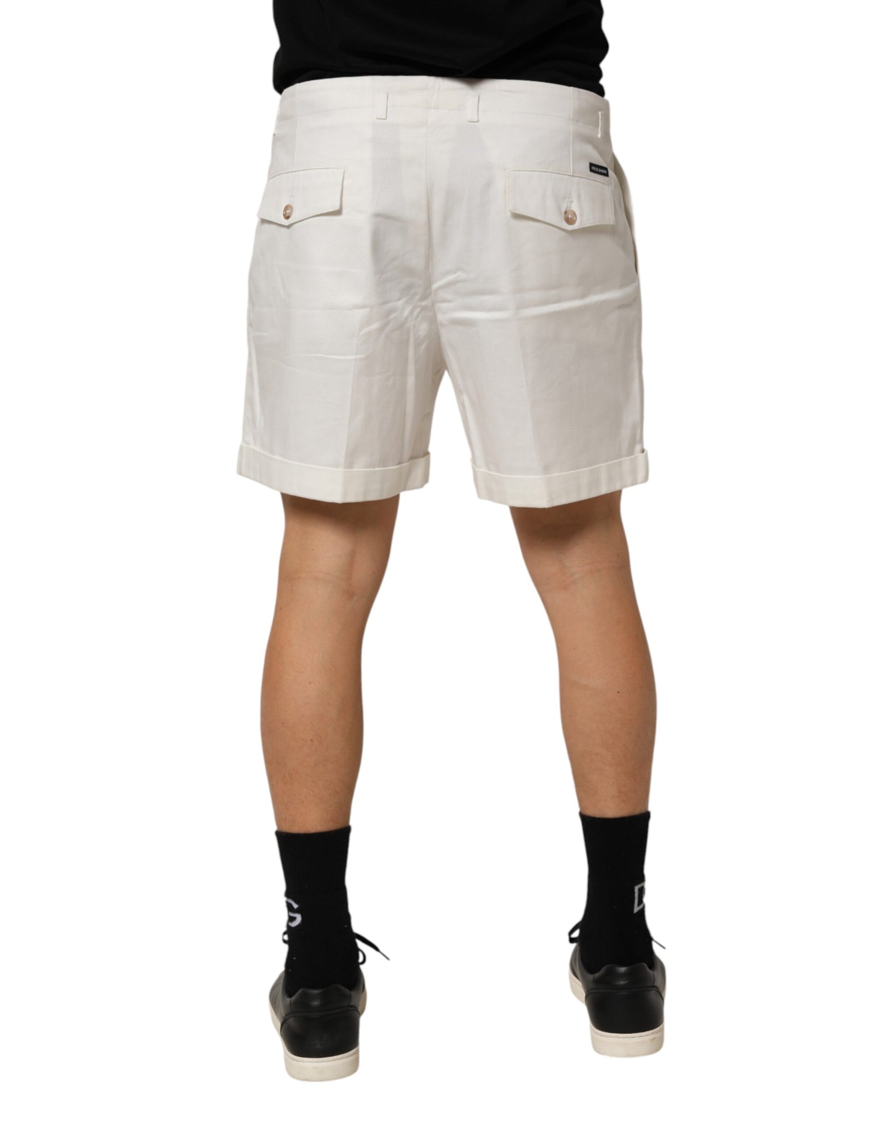 Dolce & Gabbana White Cotton Mid Waist Men Bermuda Shorts | Regal Royce