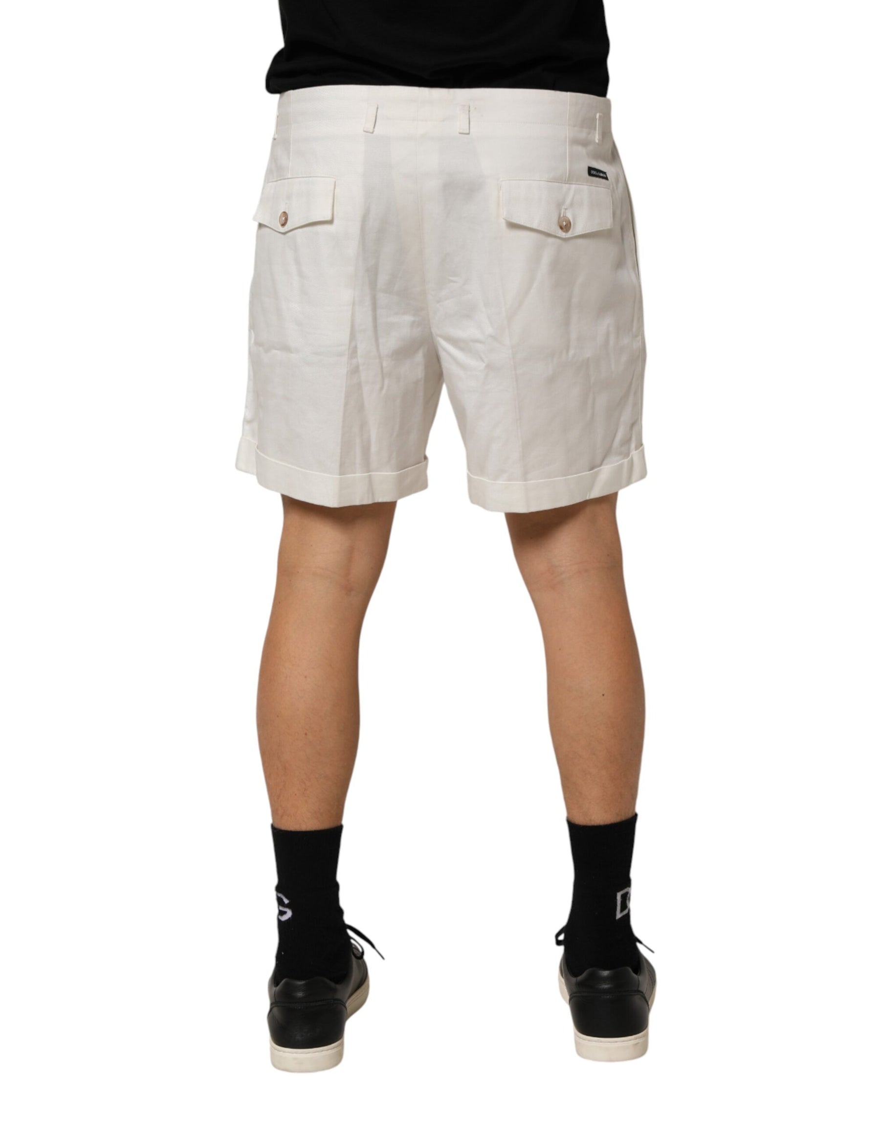 Dolce & Gabbana White Cotton Mid Waist Men Bermuda Shorts | Regal Royce