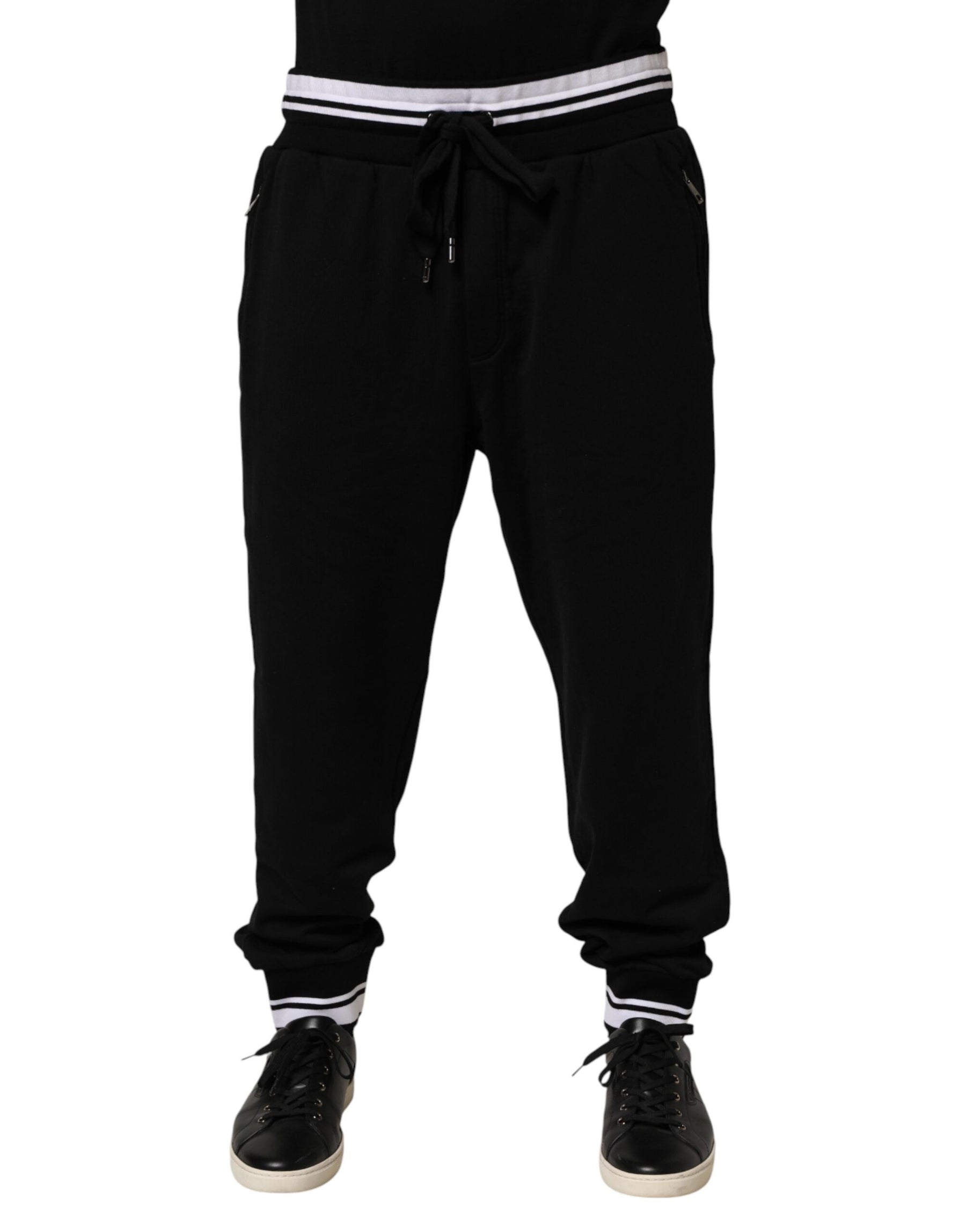 Dolce & Gabbana Black Cotton Sacred-Heart Men Jogger Pants | Regal Royce