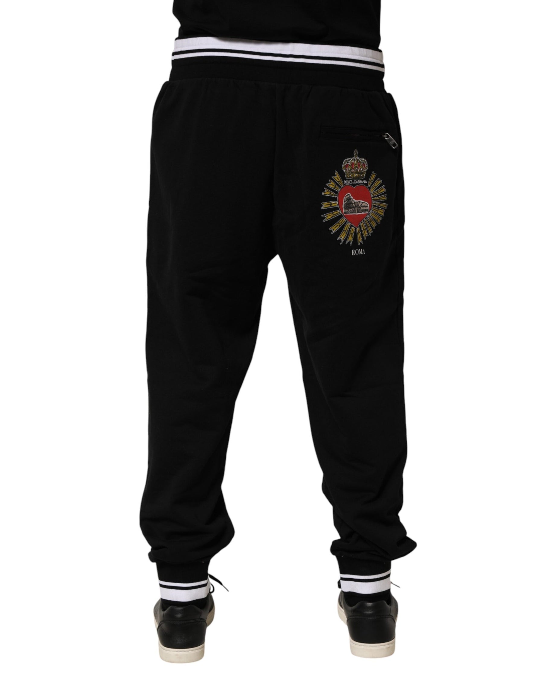 Dolce & Gabbana Black Cotton Sacred-Heart Men Jogger Pants | Regal Royce