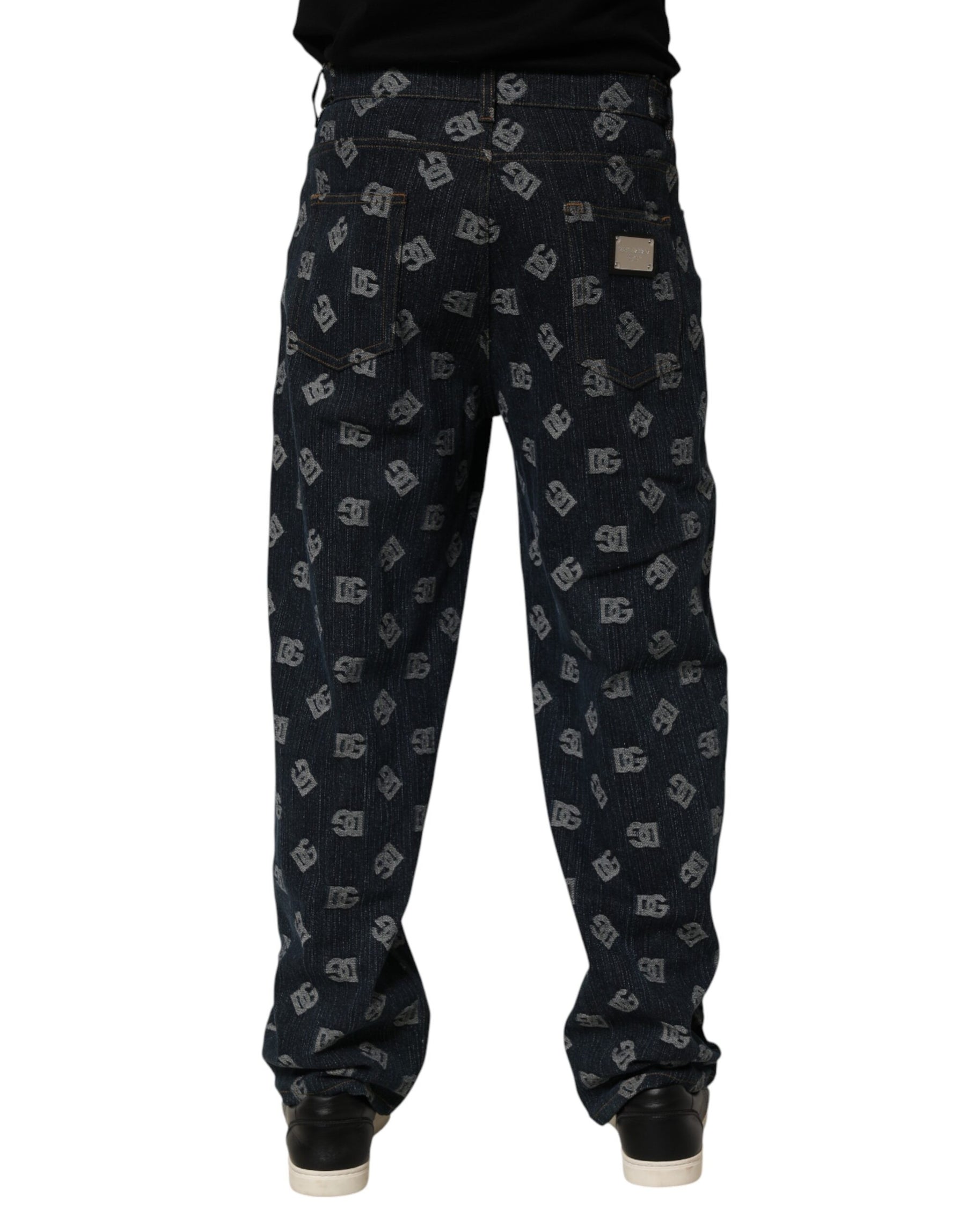 Dolce & Gabbana Blue Logo Print Straight Denim Men Jeans | Regal Royce