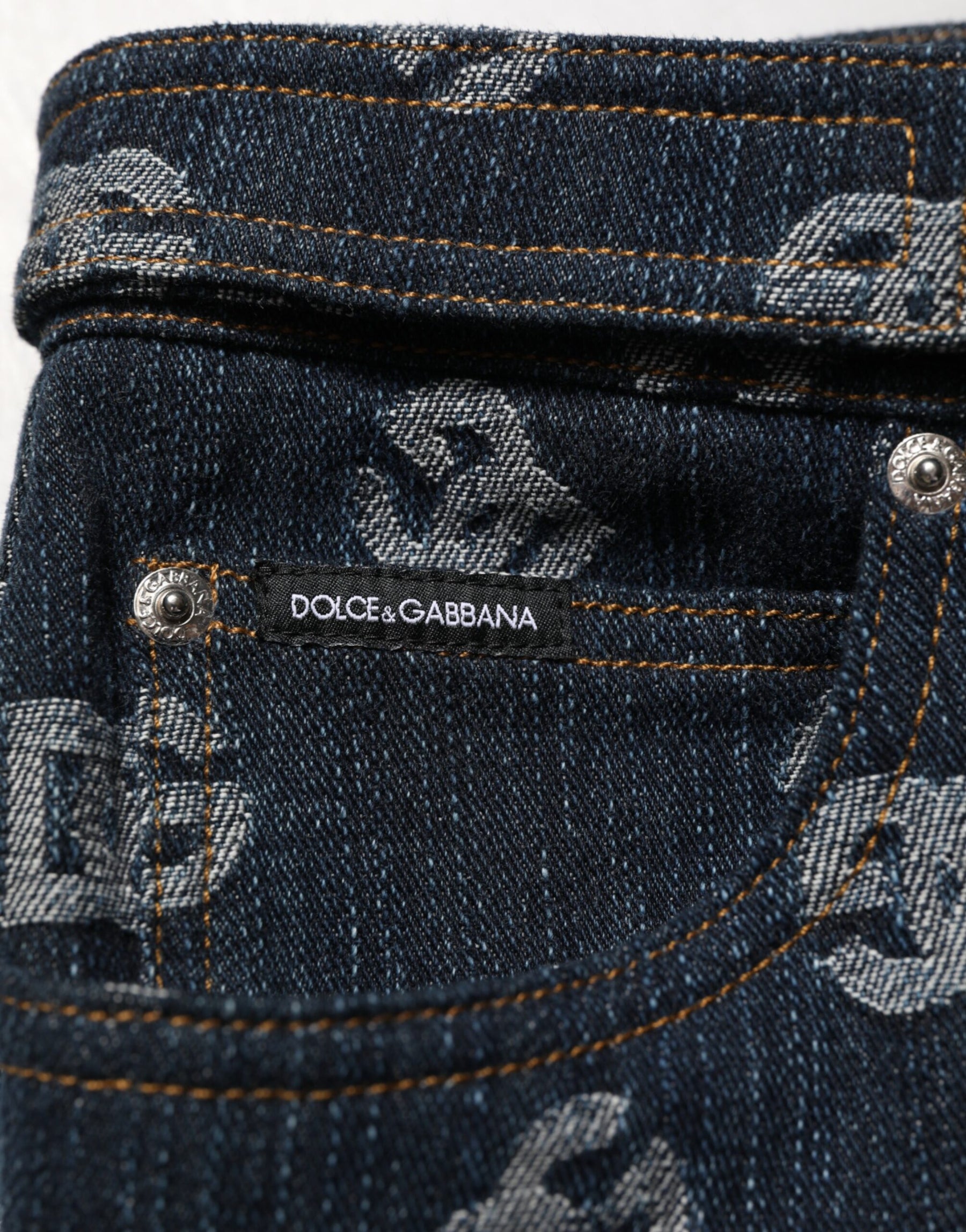Dolce & Gabbana Blue Logo Print Straight Denim Men Jeans | Regal Royce