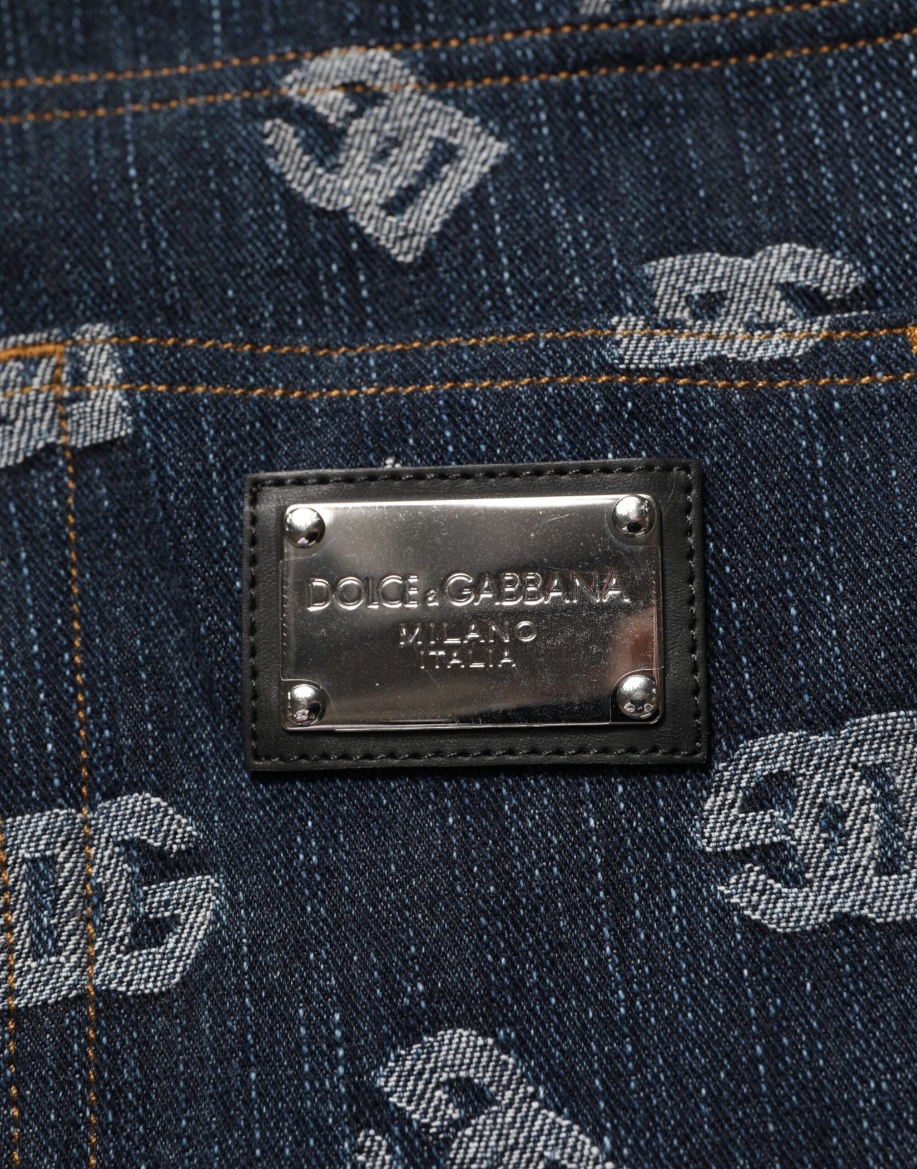 Dolce & Gabbana Blue Logo Print Straight Denim Men Jeans | Regal Royce