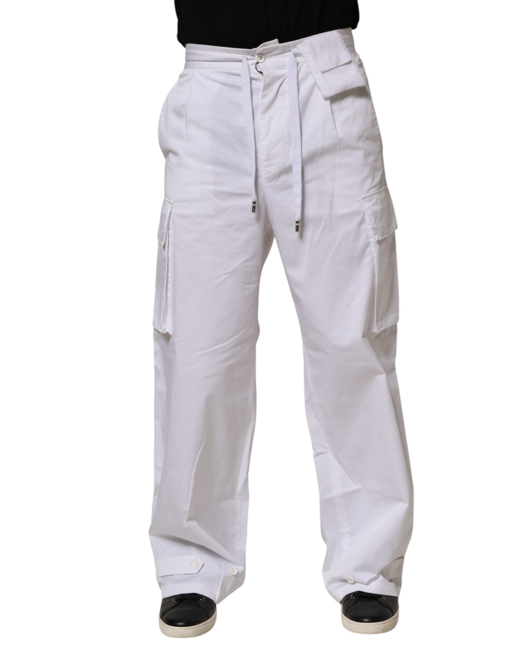 Dolce & Gabbana White Linen Straight Cargo Men Trouser Pants | Regal Royce