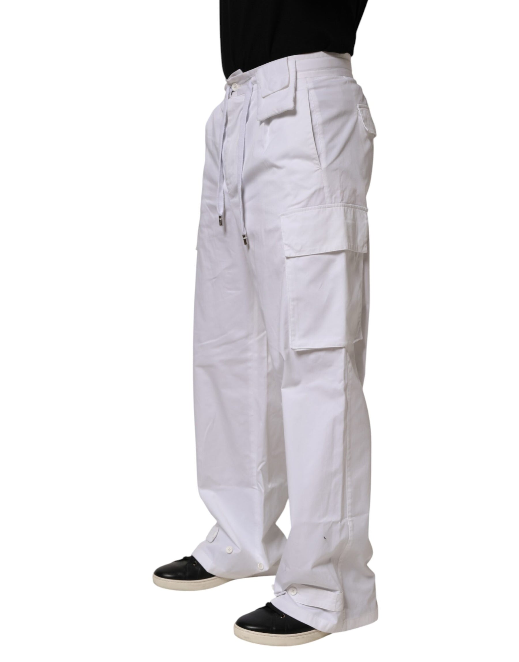 Dolce & Gabbana White Linen Straight Cargo Men Trouser Pants | Regal Royce